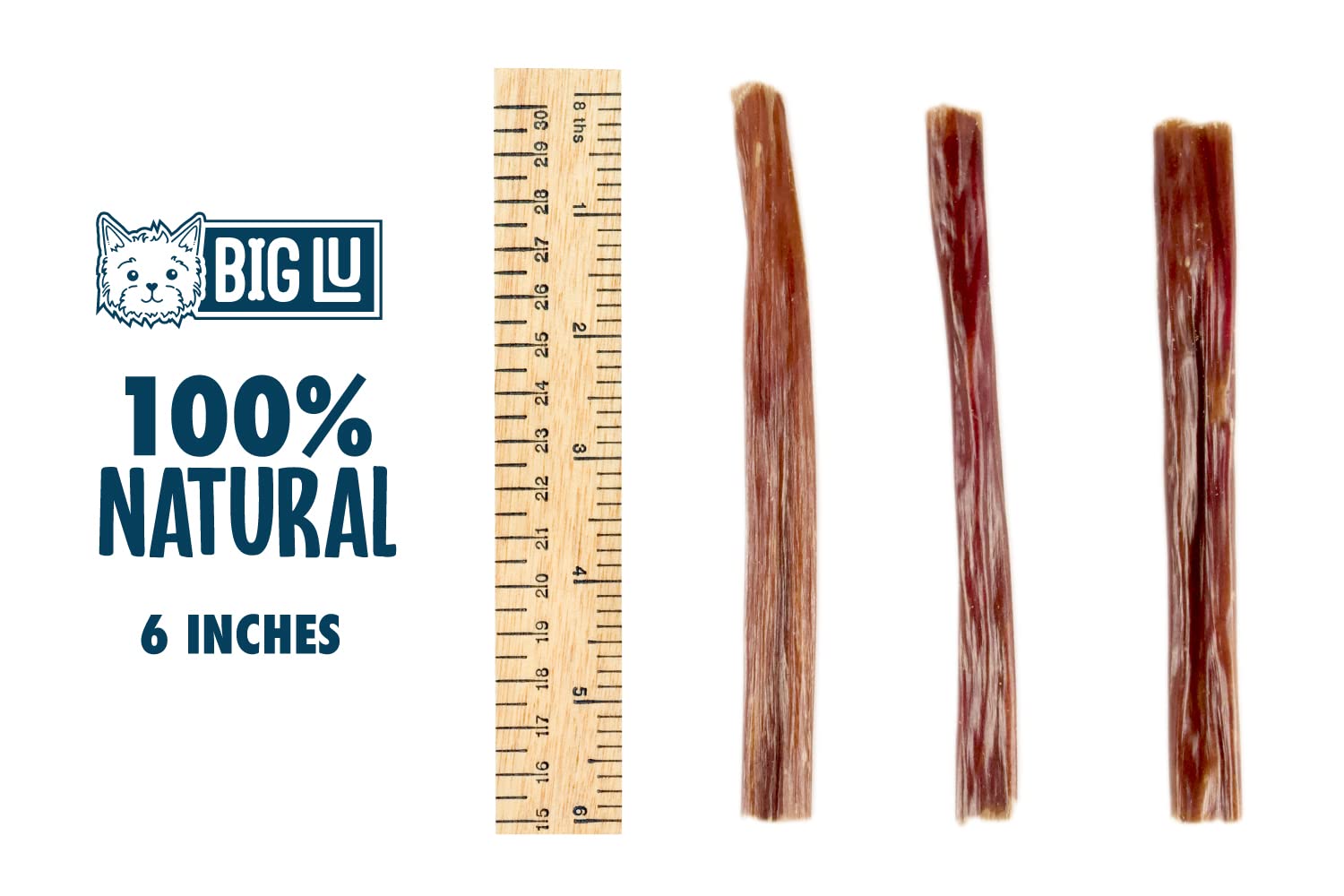 Big Lu - 6-Inch Jerky Gullet Sticks, 12 Count, All-Natural Beef Dog Chews, Grass-Fed, Free-Range, Digestible Treats with Glucosa
