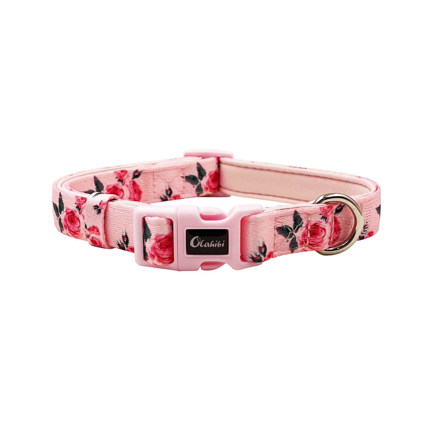 Olahibi Pink Rose Pattern Dog Collar, Polyester Material, With Soft And Comfortable Neoprene Padding,For Medium Dogs(M,Pink Rose