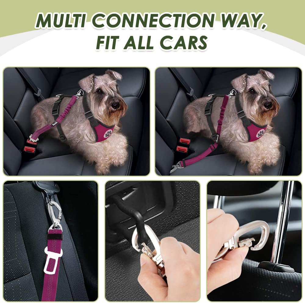 Lukovee Dog Safety Vest Harness With Seatbelt, Dog Car Harness Seat Belt Adjustable Pet Harnesses Double Breathable Mesh Fabric With Car Vehicle Connector Strap For Dog(Medium,Rose Red - Double Clip)