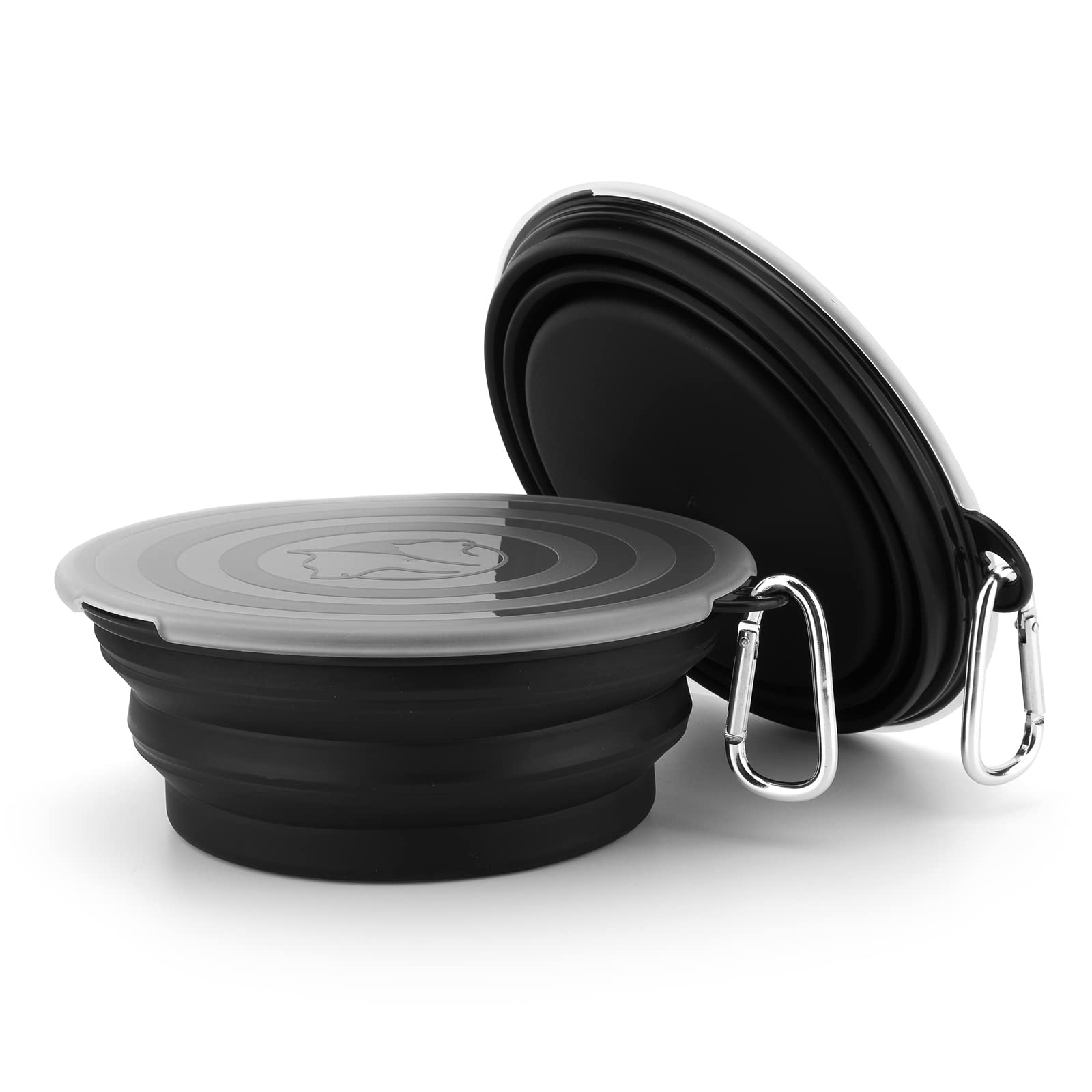 Slson Dog Bowls Pet Collapsible Bowl With Cover Lids,2 Pack Dog Travel Bowls Portable Foldable Cat Water Dish Bowl For Pets Walking Parking Camping (Black And Black, Large)