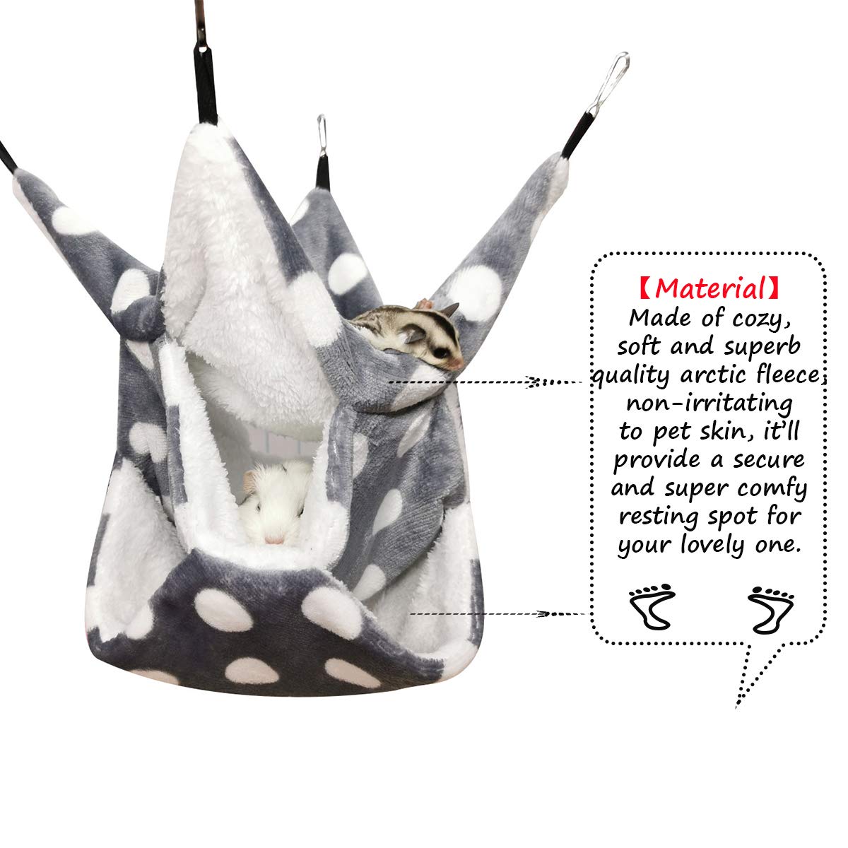 Leftstarer Rat Ferret Sugar Glider Cage Hammock Bedding Small Pet Cage Accessories Toy Triple-Layer Hammock Bedding For Hamster Guinea Pig Sugar Glider Rat Ferret Chinchilla Playing Sleeping(Grey)