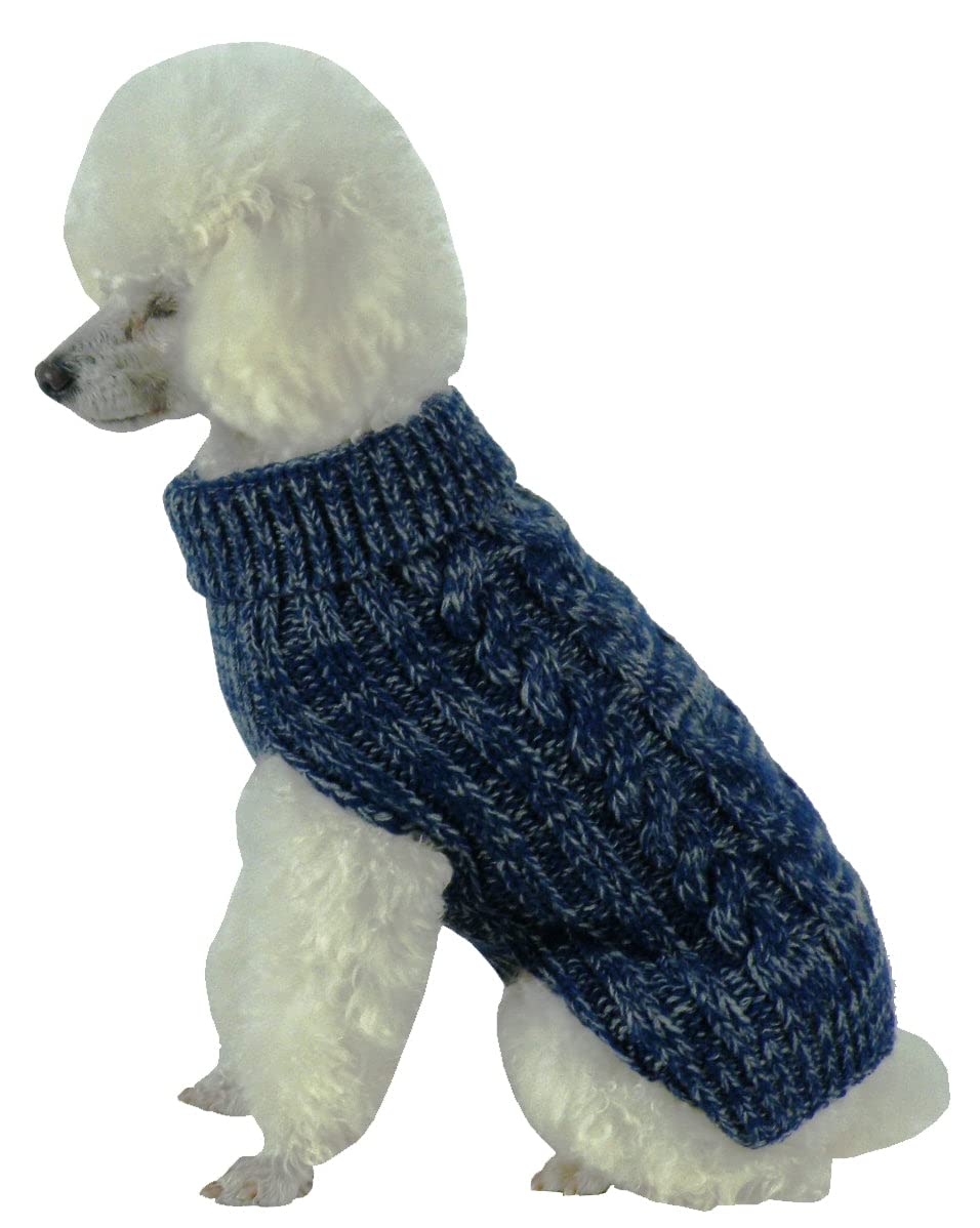 Pet Life  Classic True Blue Pet Sweater - Designer Heavy Cable Knitted Dog Sweater with Turtle Neck - Winter Dog Clothes Designe