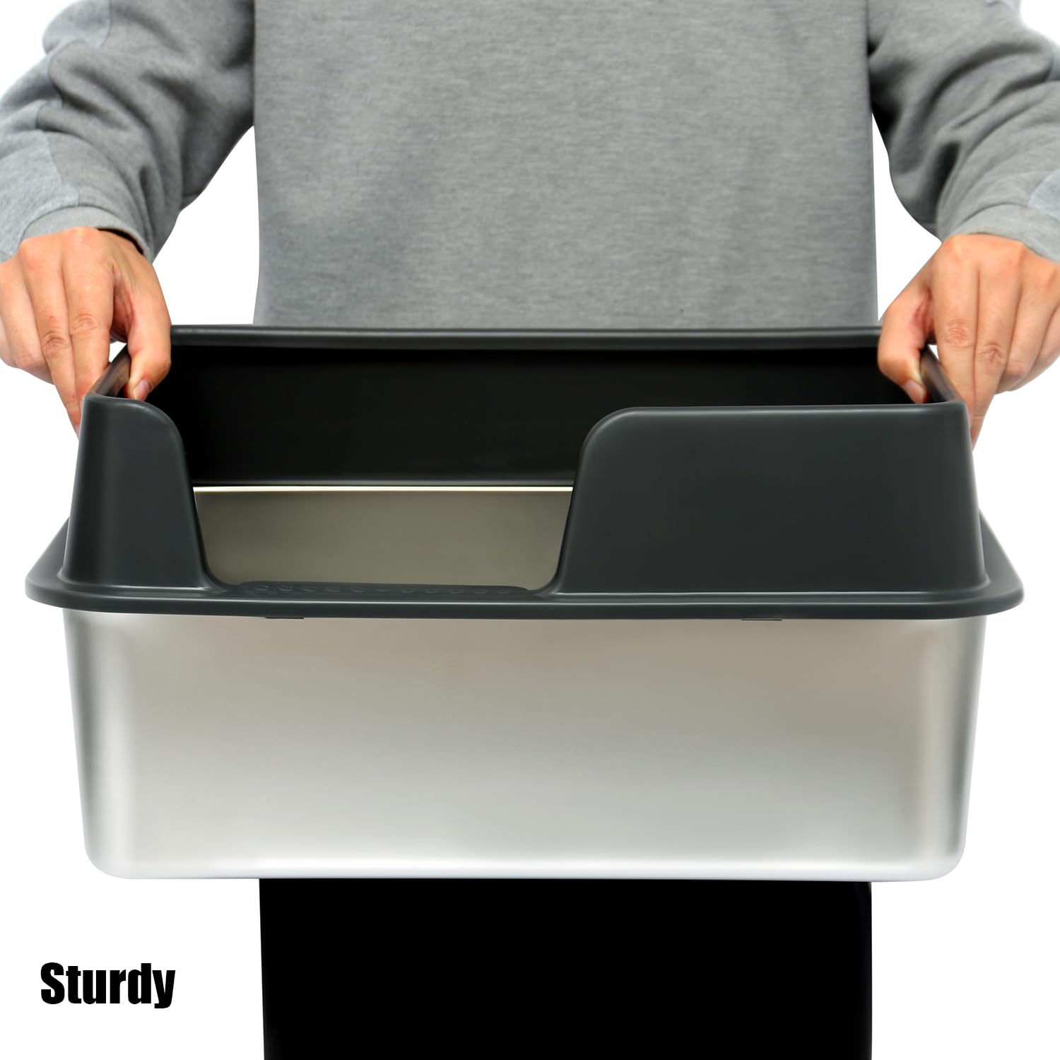 Kichwit Stainless Steel Cat Litter Box With High Sides Easy To Clean, Smooth Surface, Rust Resistant, 19.8'' X 13.8'' X 10'' (Wi