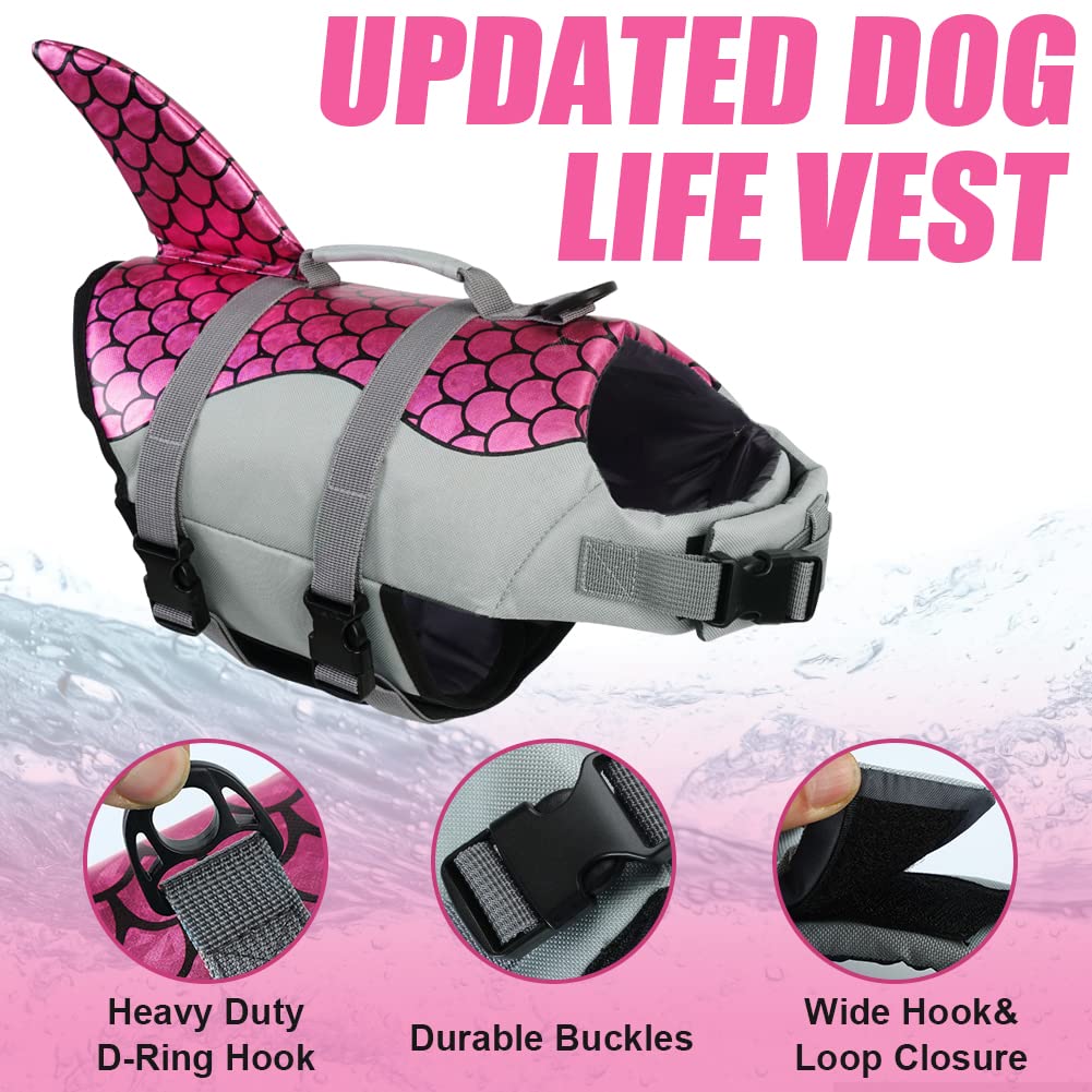 Emust Dog Life Jacket, Ripstop Dog Lifesaver Vests With Rescue Handle For Small Medium And Large Dogs, Pet Safety Swimsuit Preserver For Swimming Pool Beach Boating (Xs,Pink)
