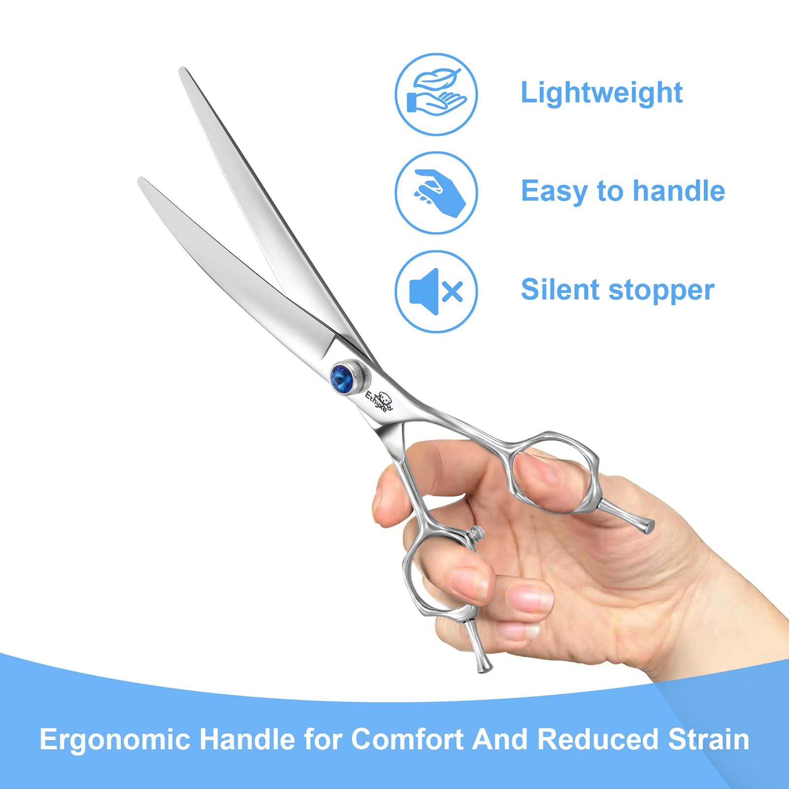 Ethyxe 7'' Curved Dog Grooming Scissors,25 Degree Of Curved Blade,Premium Pet Grooming Shears For Trimming Face And Paws
