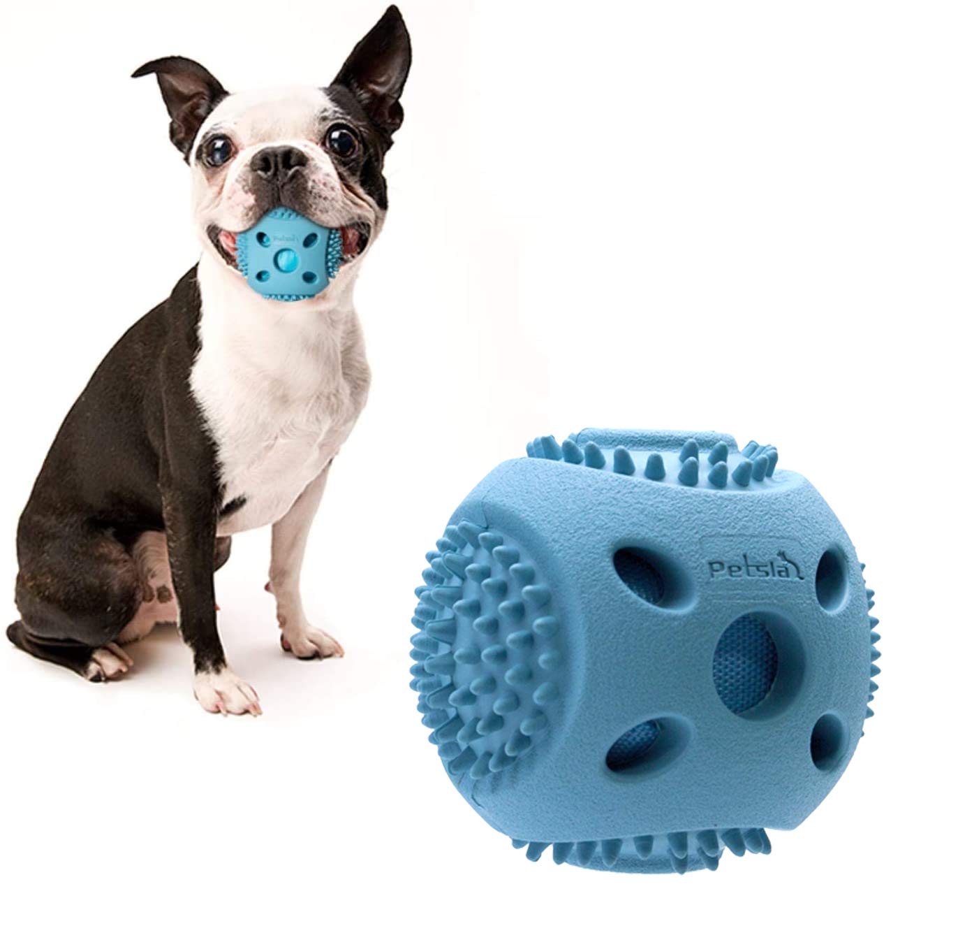 PETSLA Durable Squeaky Dog Balls for Small Dogs and Puppies - Rubber Balls for Moderate Chewers Play Fetch and Promotes Dental H