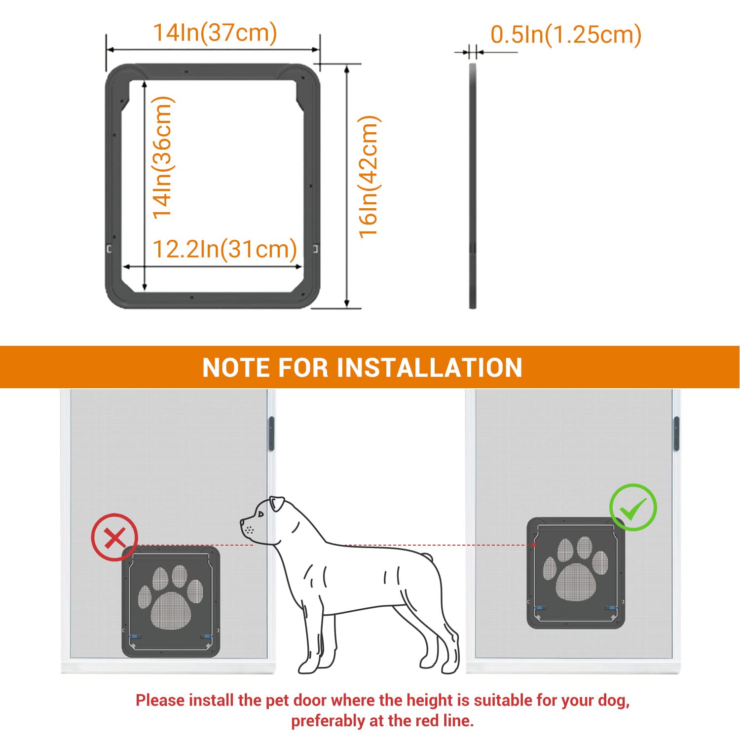 Enjoying Pet Screen Door 12.2'' X 14'' Inner Door Size, Dog Doors With Replacement Magnetic Flap Lockable Dog Screen Door, Black