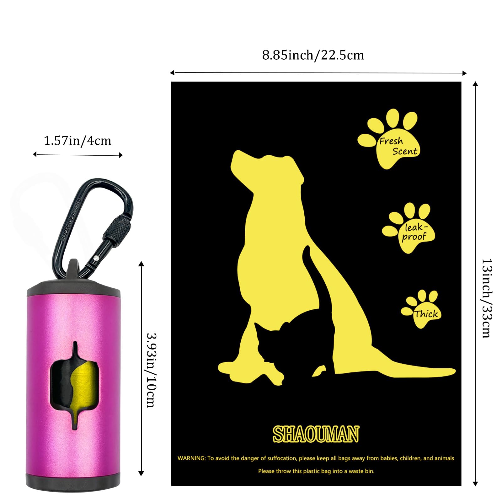 Shaouman 2 Pack Metal Dog Poop Bags Holder Aluminum Poo Bags Dispenser With 30 Black Unscented Pet Waste Bags And 3 Leash Access