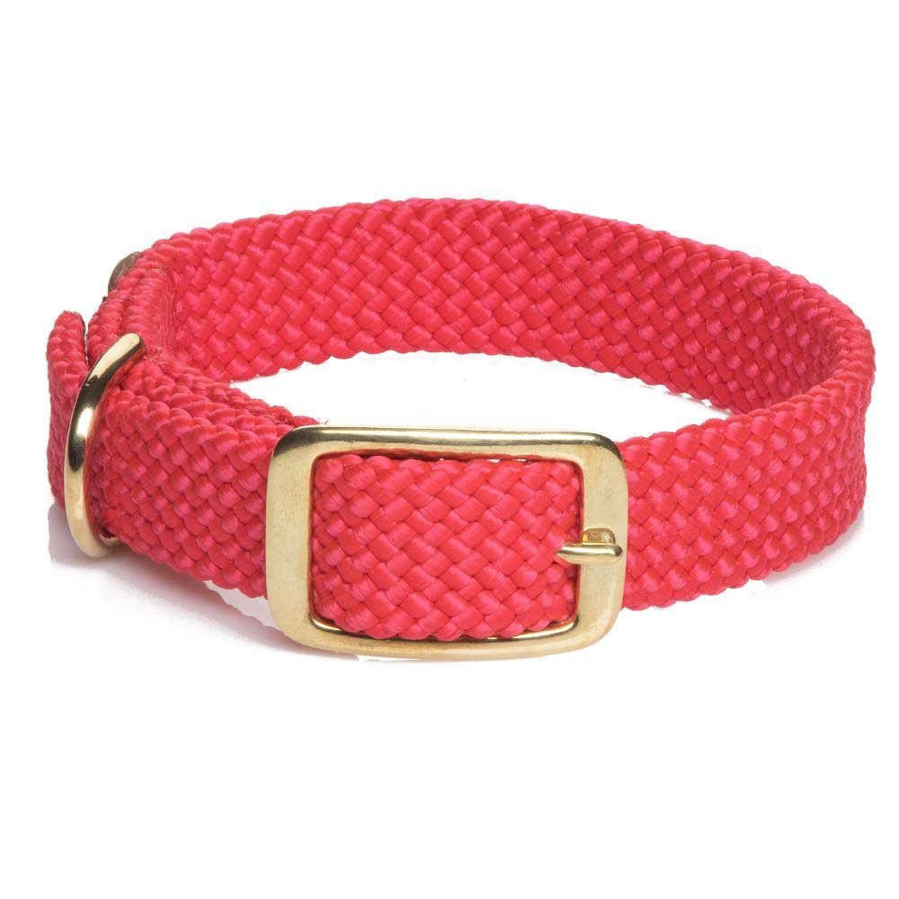 Mendota Pet Double Braid Collar - Brass - Dog Collar - Made In The Usa - Red, 1 In X 18 In Standard