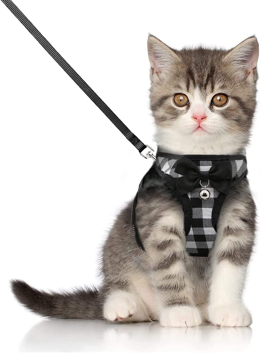 BLUWTE Cat Harness and Leash Escape Proof,Breathable Soft Kittens Vest for Cats Dogs, Escape Proof with Bell and Bow-Knot Decora