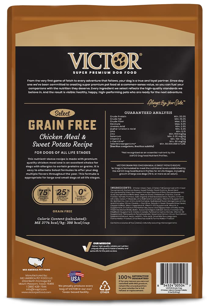 Victor Super Premium Dog Food - Grain Free Chicken Meal & Sweet Potato Recipe - Dry Dog Food for Dogs of All Life Stages - High