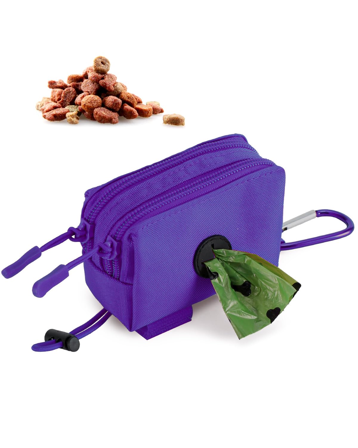 Dog Poop Bag Holder for Leashes, Purple Doggie Waste Bag Dispenser and Treat Holder, with Carabiner Hook and Poop Bag Clip, Used