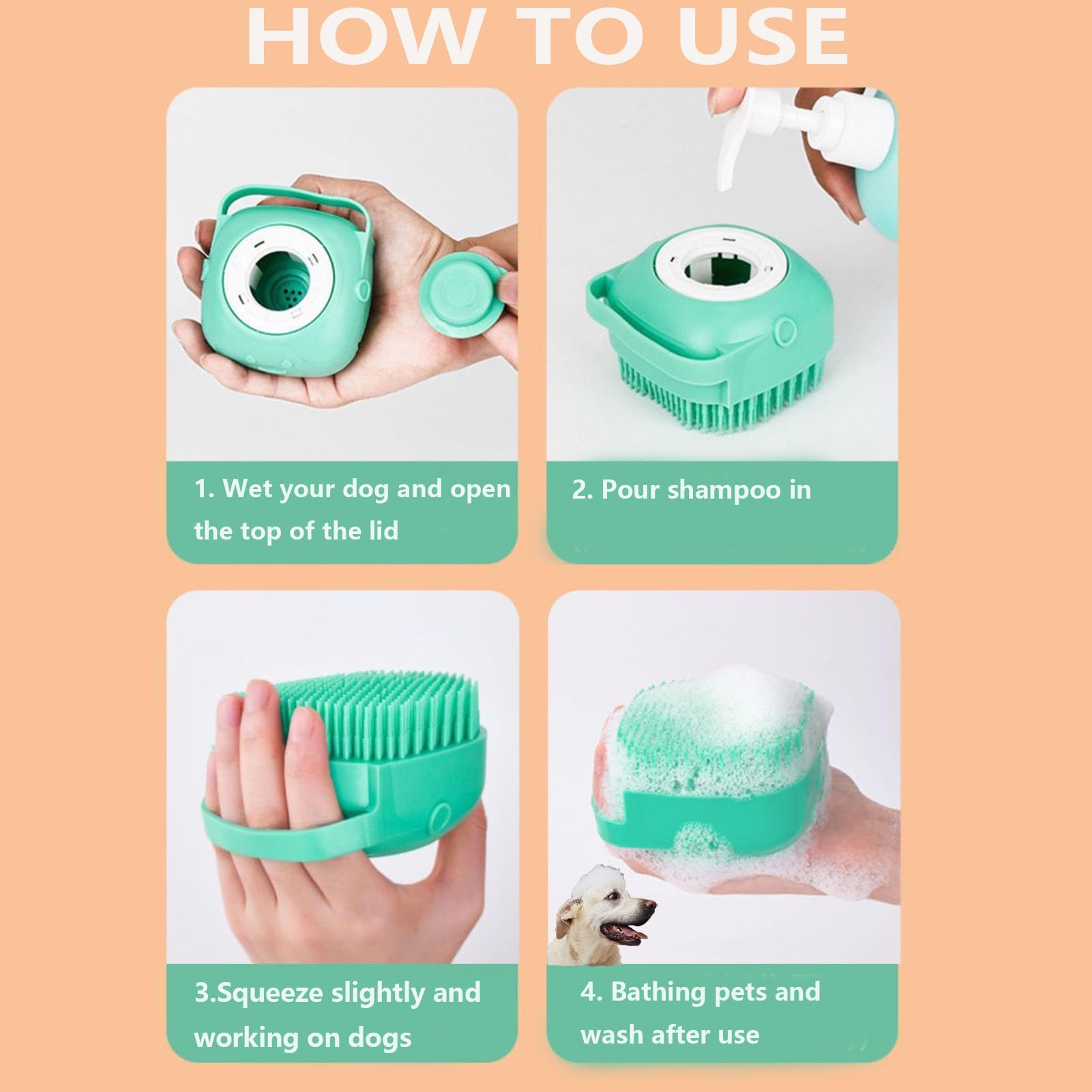 Hfpengzan 2Pcs Pet Bath Scrubber Brush, Dog Grooming Massage Shampoo Bath Brush With Soap And Shampoo Dispenser Soft Silicone Br