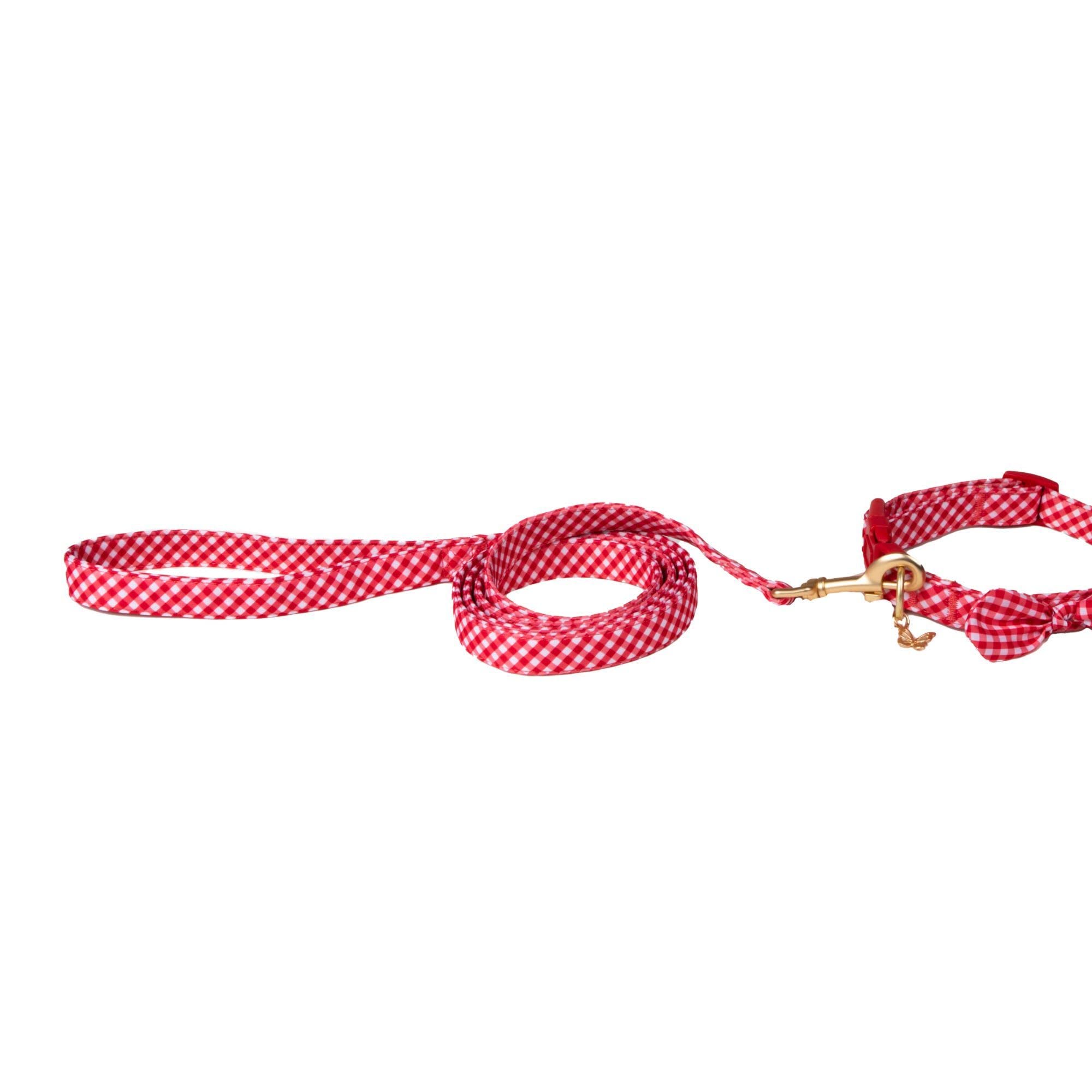 Dolly Doggy Parton Dog Harnesses And Leash/Collar Set Collection, Red Gingham Collar Leash Set, Medium