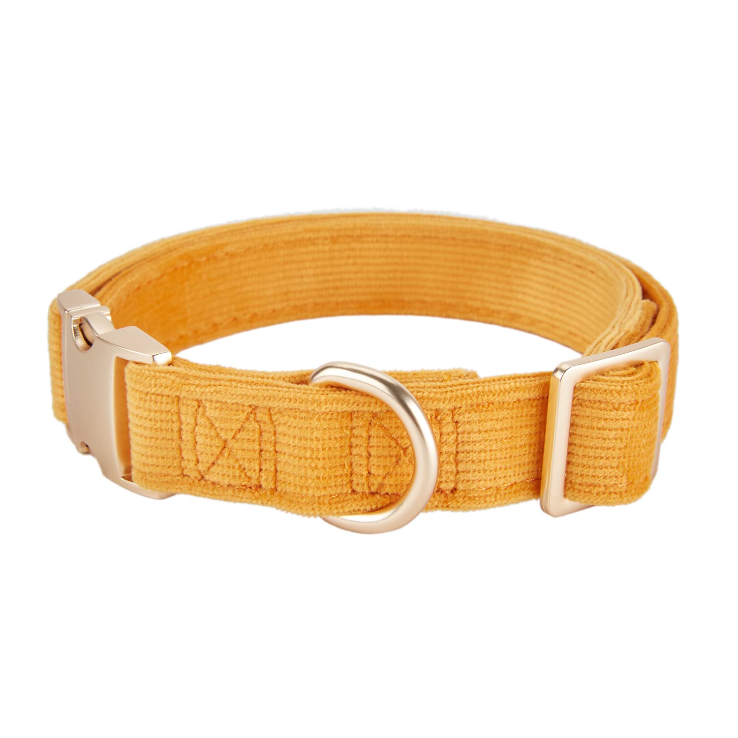 Petiry Soft Corduroy Fibric Dog Collar with High Grade Metal Buckle, for Small Dogs.(Orange,Small:10-15'')