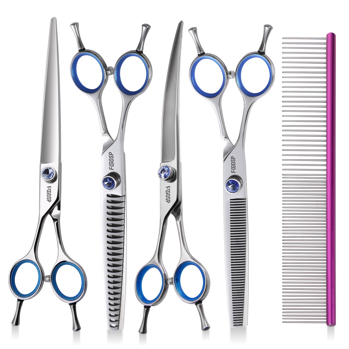 Left Handed Dog Grooming Scissors Kit 7.5 In Professional Curved Thinning Straight Shears 3Pcs Set For Grooming Big Dogs Poodle 