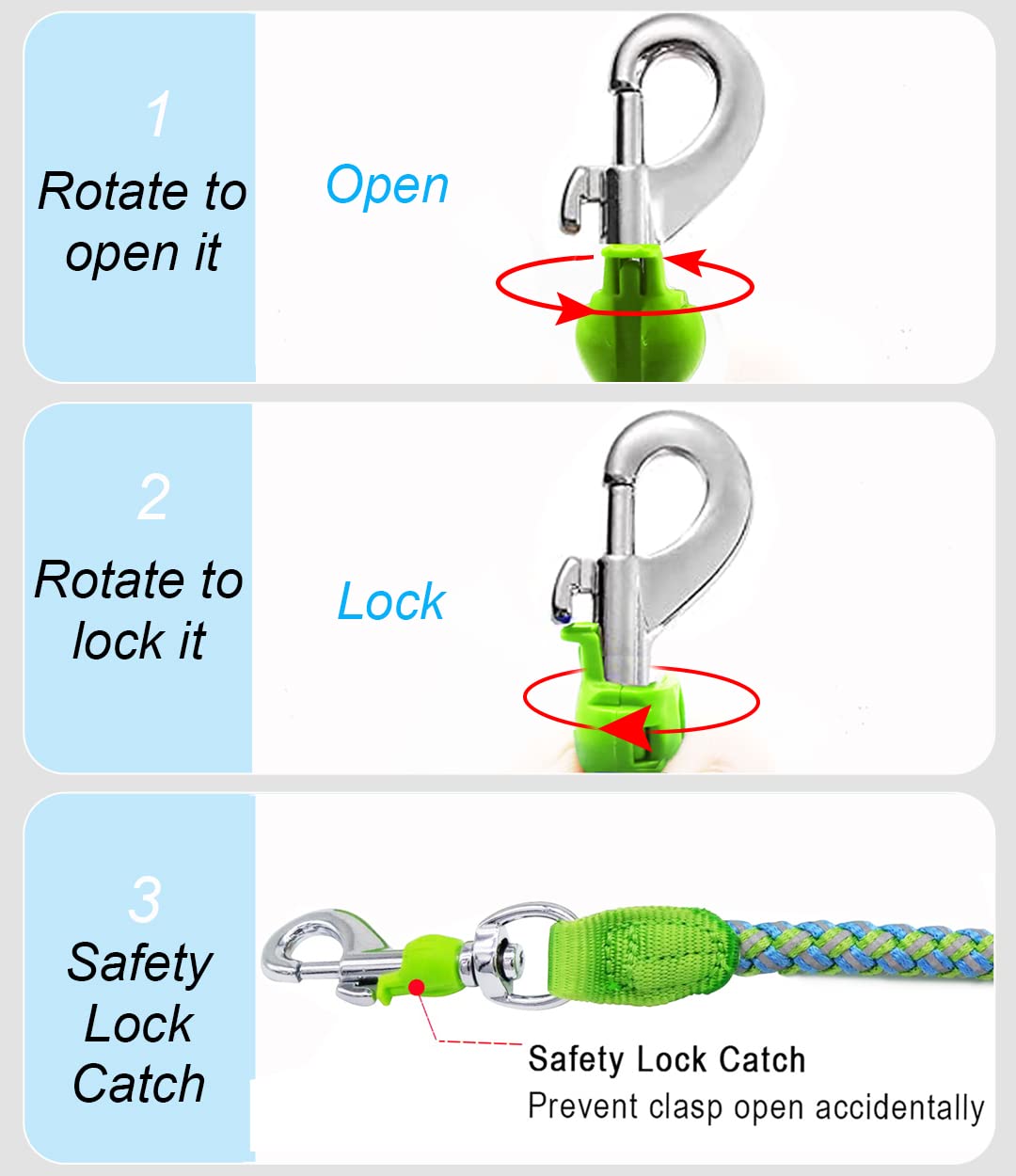 Mycicy Reflective Rope Leash Large Dog Leash Strong Braided Heavy Duty Soft Padded Handle Dog Leash For Ex-Large Large Dogs Training Walking Leads (3/4Inch- 6Ft-Green)