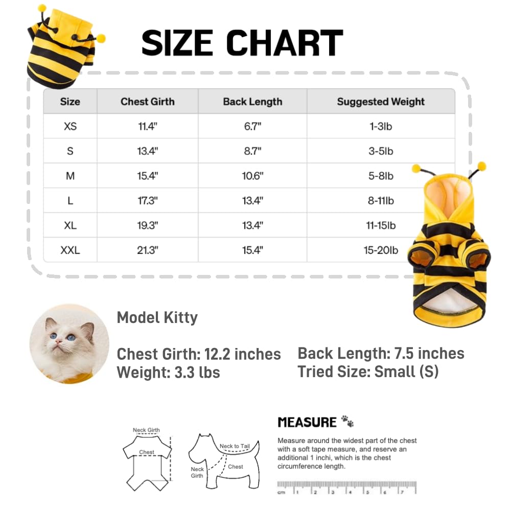Selena Cat Bee Antennae Costume Hoodies Cute Bee Stripes Dog Kitten Puppy Pet Apparel (Large,Yellow&Black)
