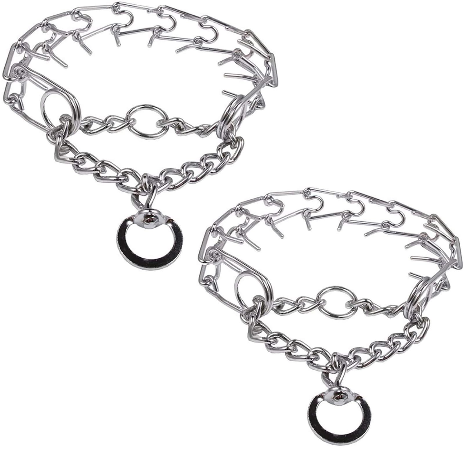 Darkyazi Durable Pinch Collar Stainless Steel Dog Adjustable Pet Training Collar For Medium Large Dogs (Large (2 Pack), Silver)