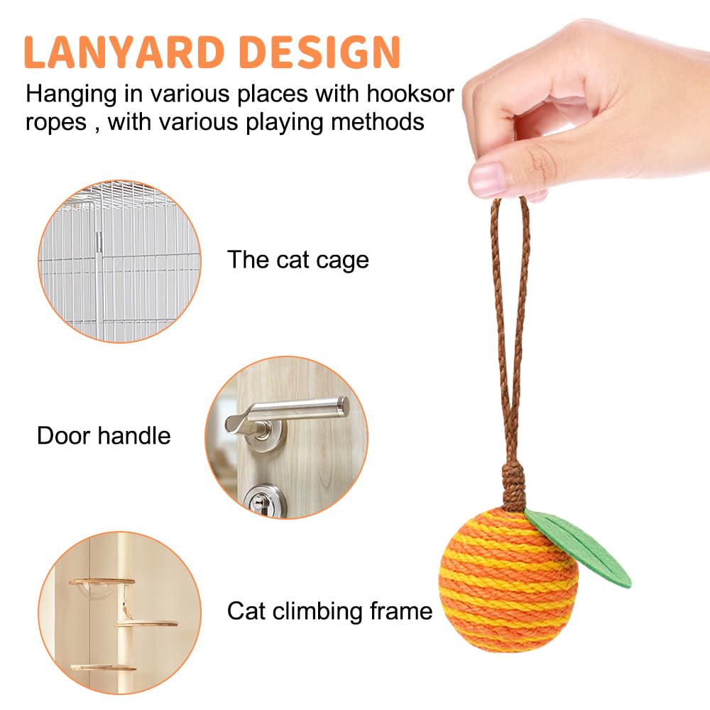Dongker Cat Sisal Ball,Fruit-Shaped Cat Hanging Rope Ball Bite Resistant For Cat Cages Door Handles Cat Climbing Frames Posts