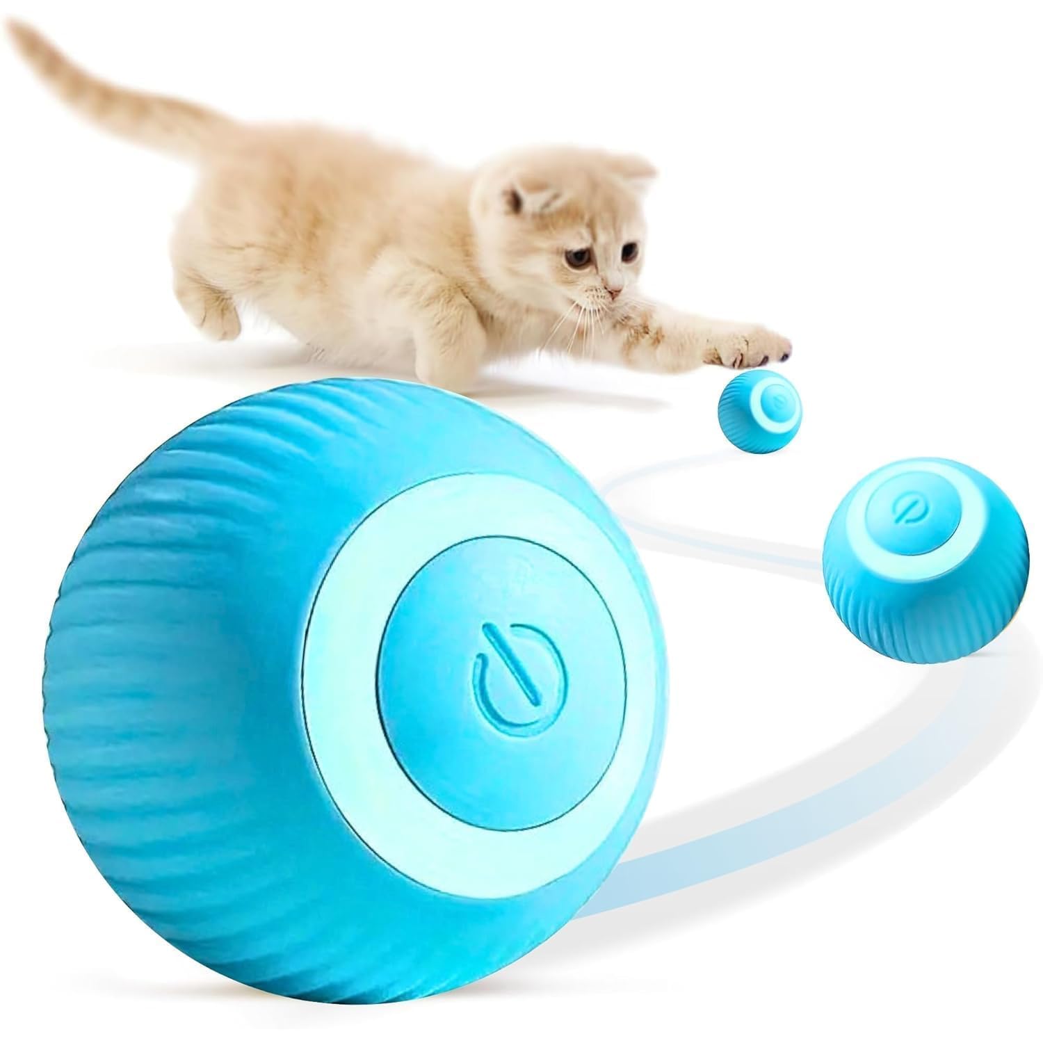 Petlicious & More 360 Smart Gravity Self Roller Ball Cat Toy, Interactive Cat Toys, Automatic Rolling Smart Cat Toy Ball  Blue