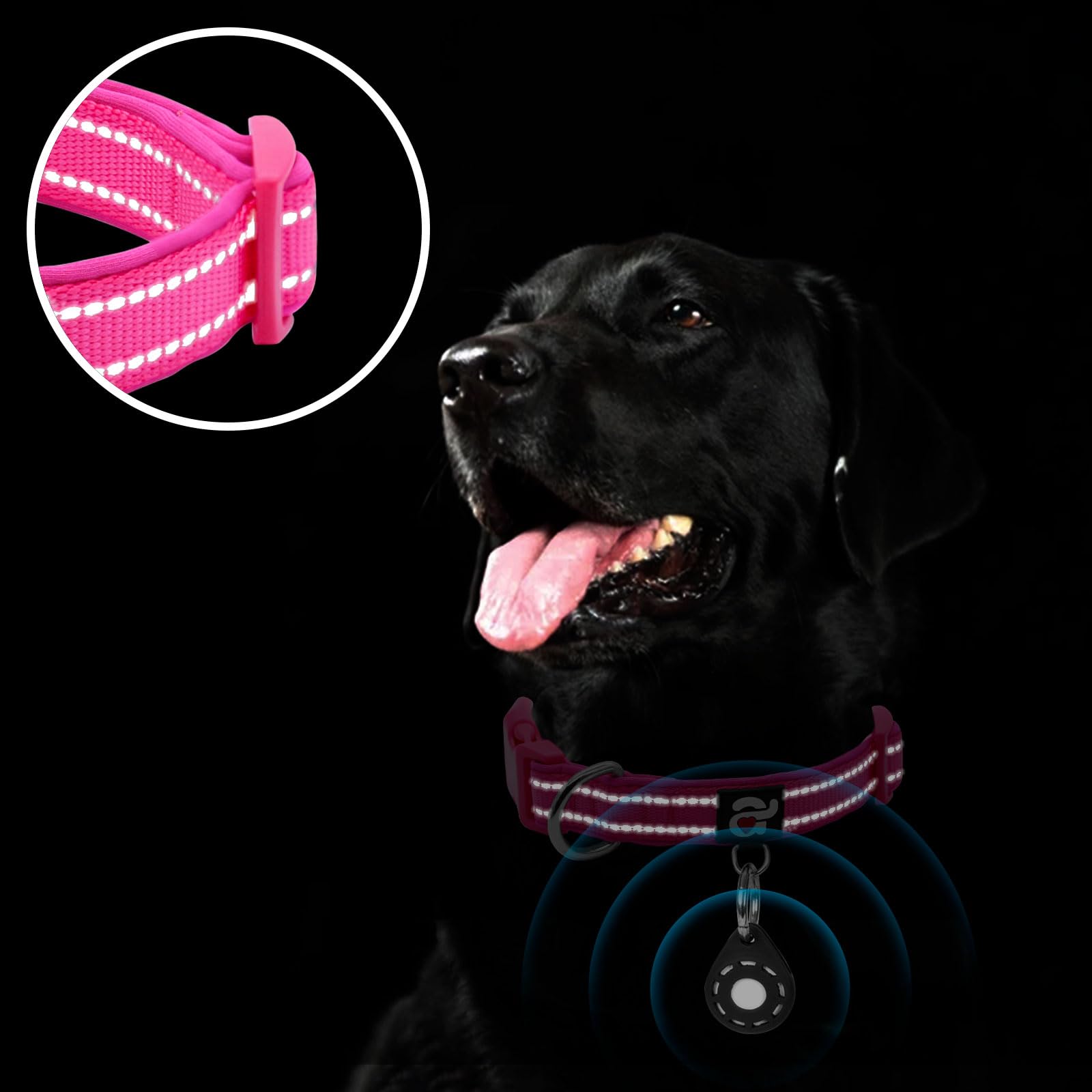 Azuza Reflective Dog Collar With Airtag Holder, Soft Neoprene Padded Pet Collar With Id Tag Ring, Adjustable For Large Dogs,Hot