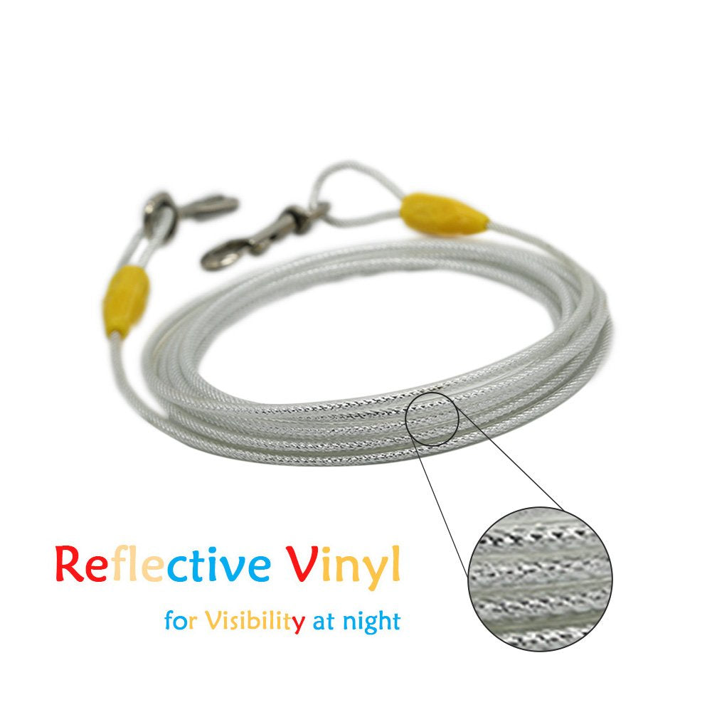 Petest 15Ft Reflective Tie-Out Cable For Large Dogs Up To 90 Pounds