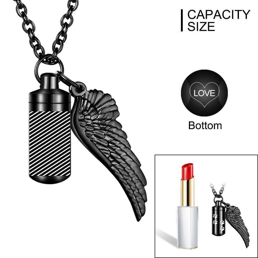 Abooxiu Cylinder Cremation Necklace For Pet Ashes Urn Necklace With Angel Wing Pet Paw Ashes Necklace For Dog/Cat Pet Memorial K