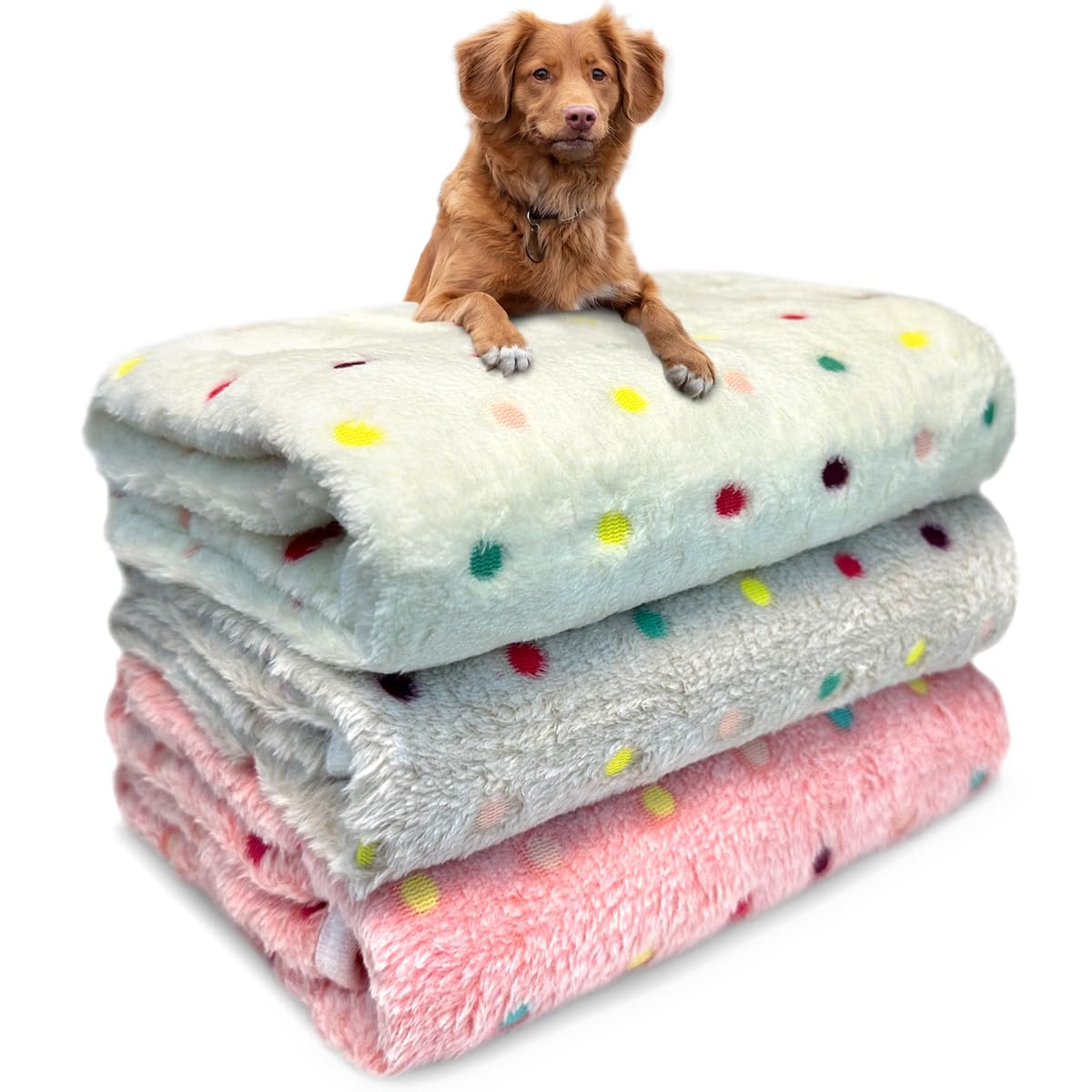 Dog Blankets For Medium Large Dogs, 3 Pack Washable Pet Throw 41 X 31, Fuzzy Soft Puppy Cover For Kennel Crate Bed