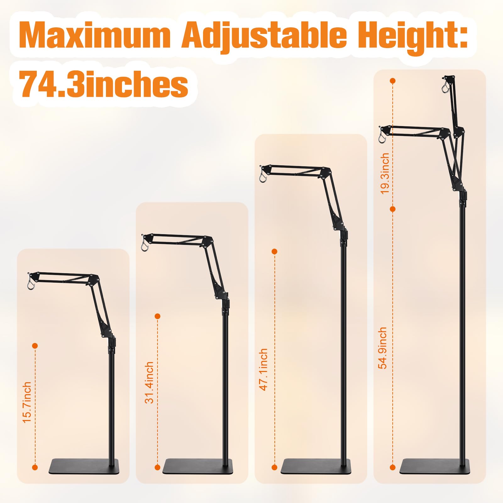 DXOPHIEX Dual Reptile Lamp Stand Reptile Light Stand with Two Flexible Brackets,Height Adjustable (15.7inch to 74.3inch) Reptile