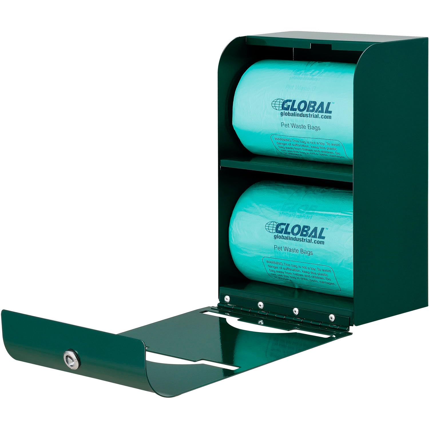 Global Industrial Pet Waste Plastic Bags With Tie-Handles, Green, 400 Bags/Roll