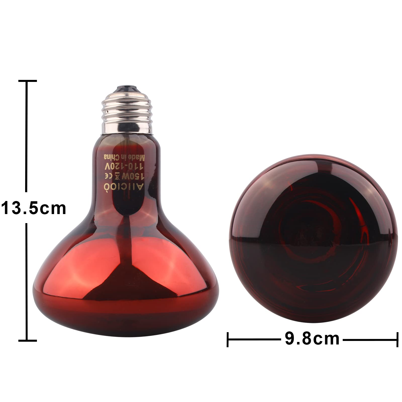 Aiicioo Reptile Red Night Light Bulb - 150W Reptile Heat Lamp Bulb Infrared Basking Spot Lamp For Bearded Dragon Lizard Turtle H