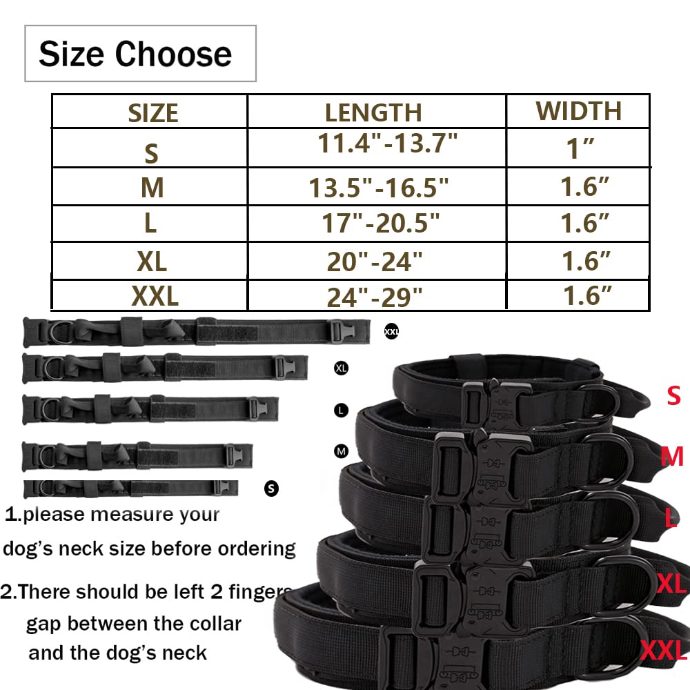 Tactical Dog Collar And Leash Set Tactical Dog Collar With Handle Bungee Leash Adjustable Military Training Nylon Collar Dog Training Collar Leash Set With Control Handleand Metal Buckle (Black S
