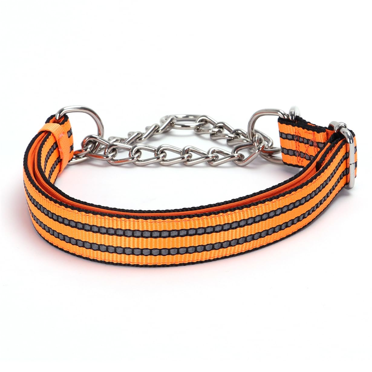 Martingale Collar For Large Dogs, Orange Reflective Nylon Dog Chain Collar Escape Proof Heavy Duty Dog Collar With Stainless Ste