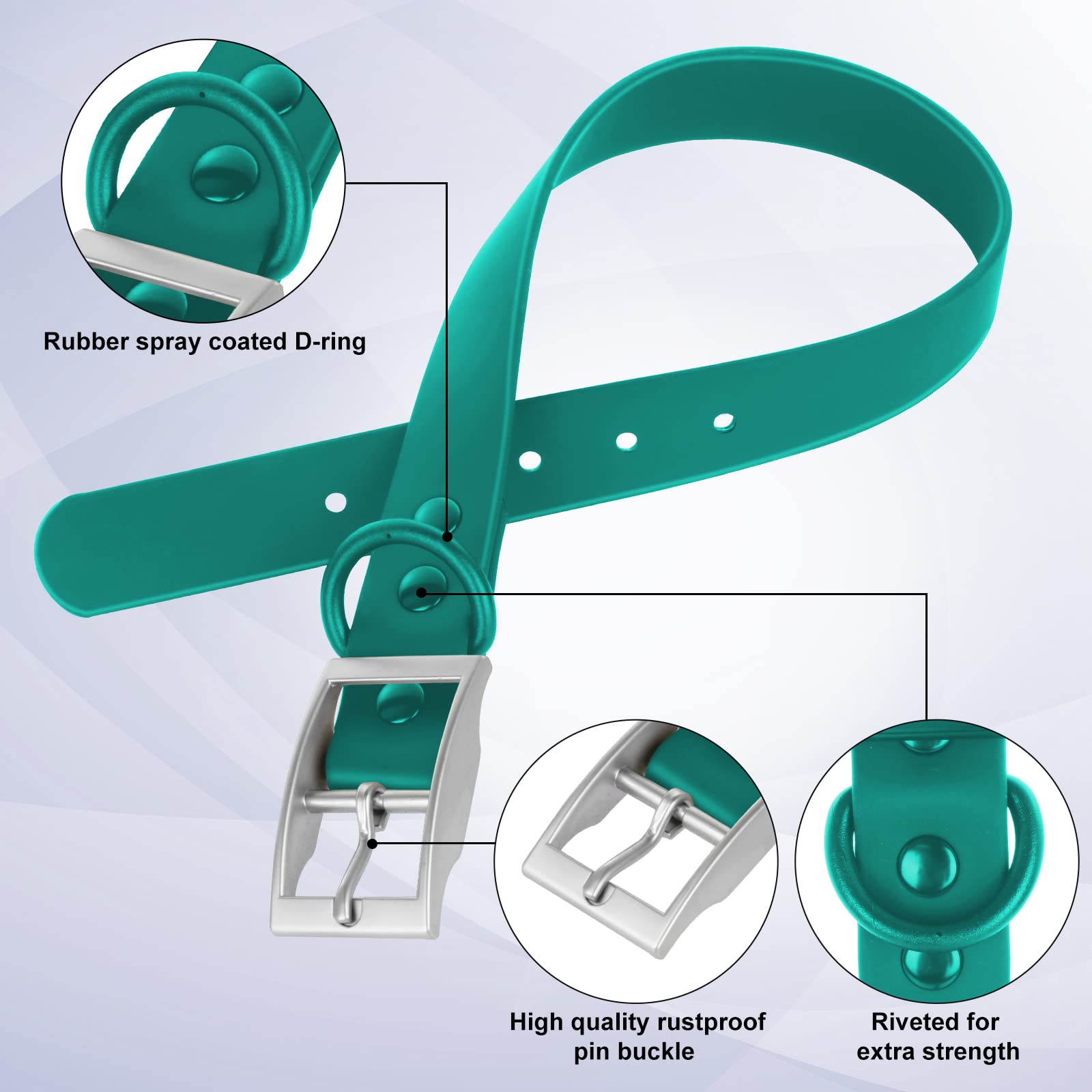 Wisedog Waterproof Dog Collar: Multiple Adjust 8.5” To 32.6”, Soft Rubber Coated Webbing, Easy To Clean, For Small Medium Large Dogs (M(Length:12'-16'; Width:0.8'), Emerald Green)
