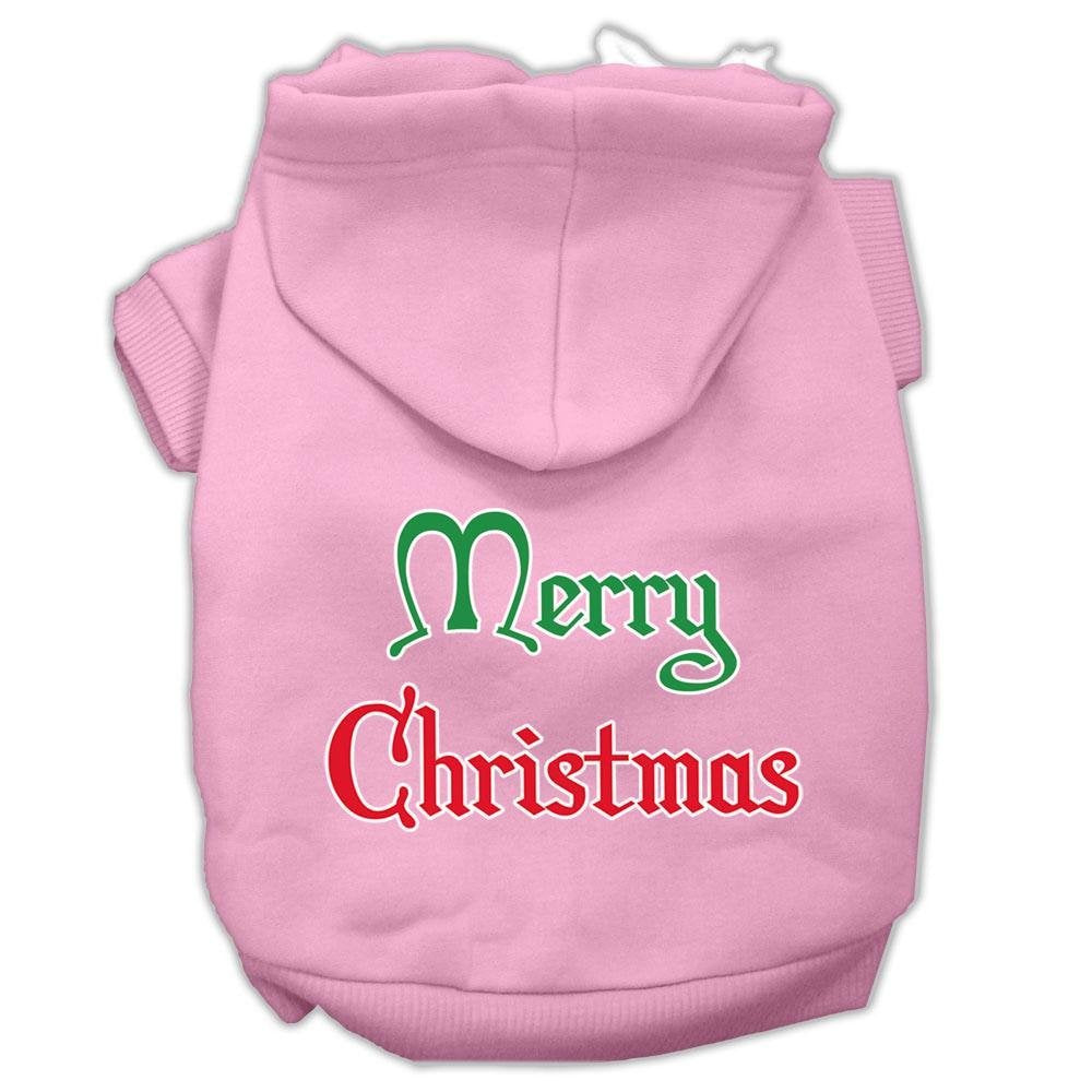 Christmas Pet Dog & Cat Hoodie Screen Printed, Merry Christmas Light Pink XL (14-20 lbs.)