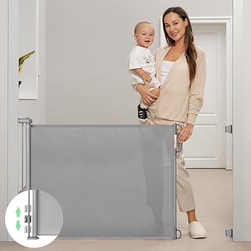Momcozy Retractable Baby Gate, Mesh Baby Gate or Mesh Dog Gate, 33'' Tall,Extends up to 71'' Wide, Child Safety Gate for Doorway