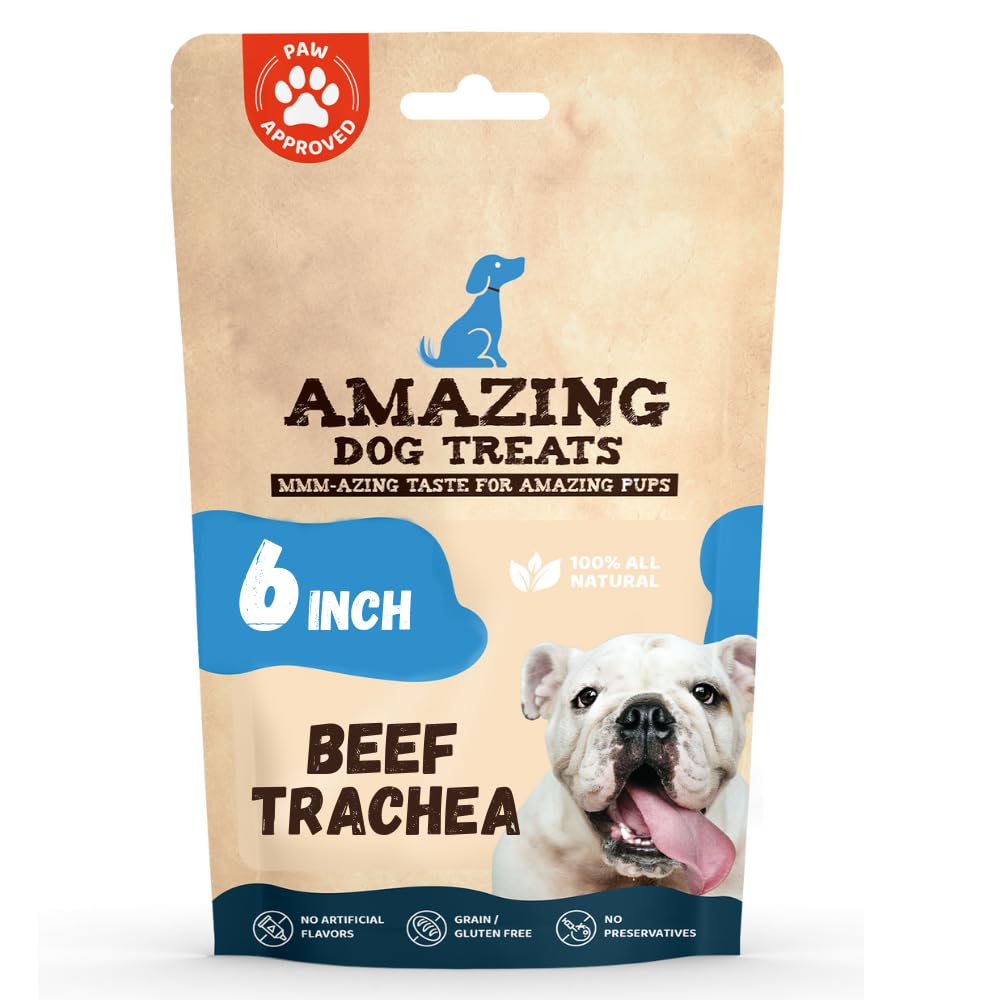 Amazing Dog Treats - 6 Inch Beef Trachea Dog Chews (20 pcs - 32 oz) - Trachea Dog Treats - NO Hide - Digestible and Safe Chews f