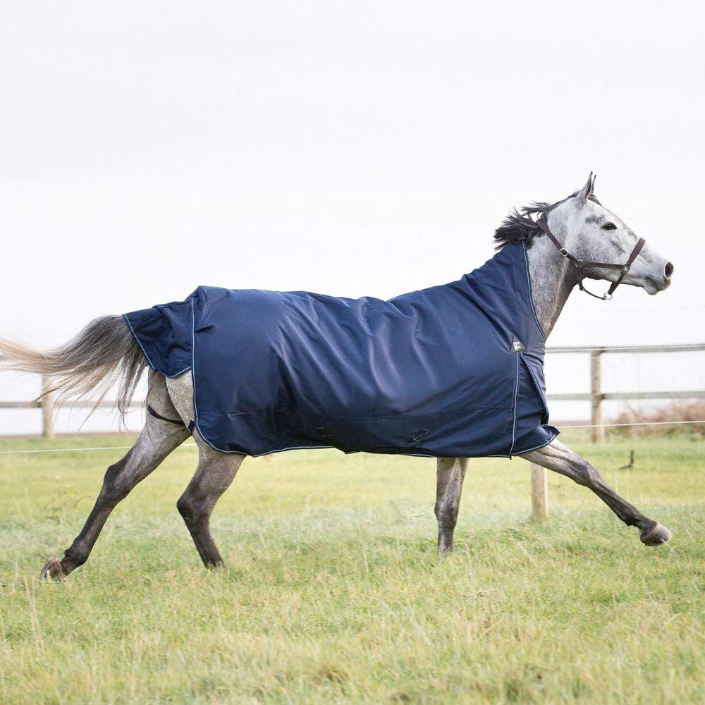 Horze Avalanche 1200D Ripstop High Neck Lightweight Waterproof Horse Turnout Rain Sheet (No Fill) - Peacoat Dark Blue - 63 In