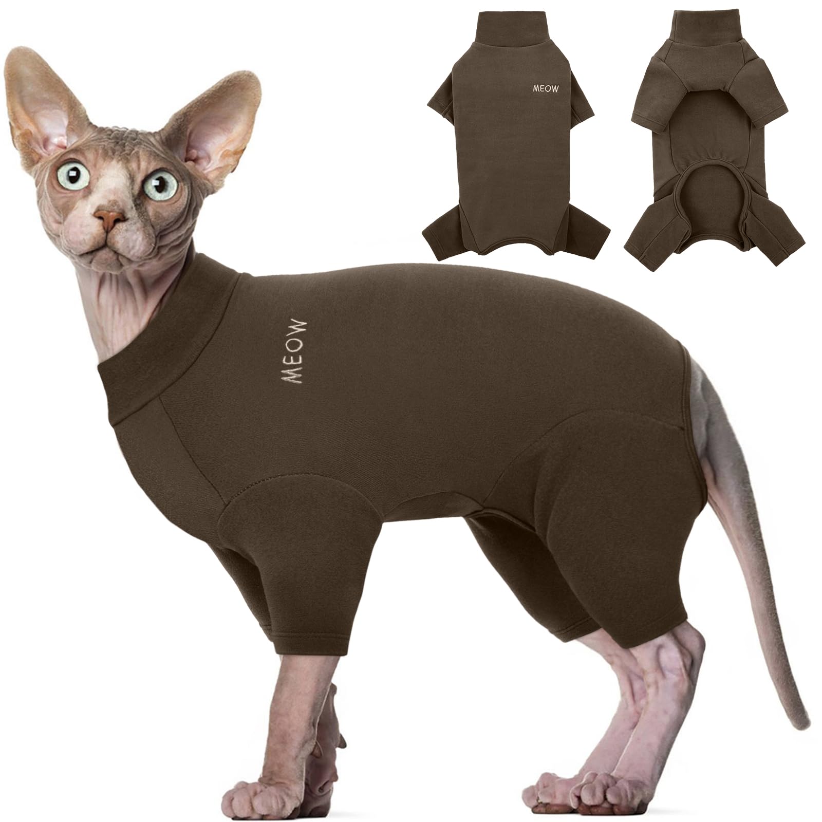 Rozkitch Cat Clothes, Breathable Soft Cat Jumpers For Hairless Cats, Devon Rex, Cornish Rex, Peterbald, Coffee Xs