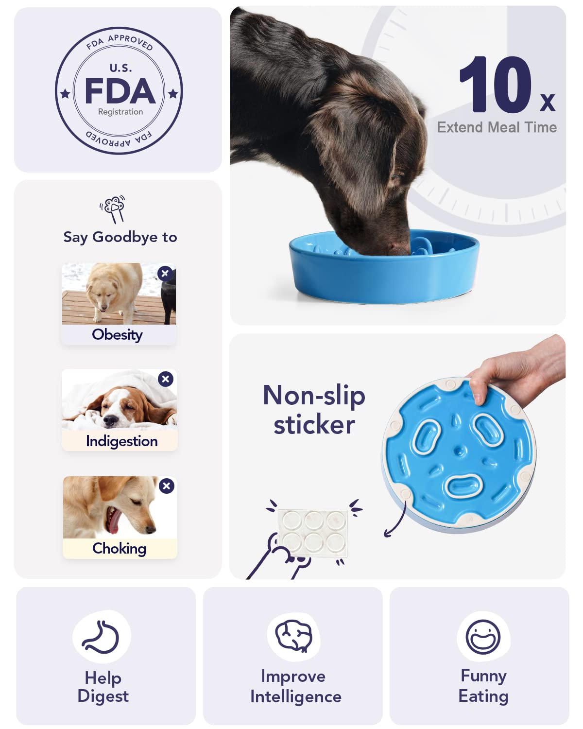 LE TAUCI Slow Feeder Dog Bowls Ceramic, 1.5 Cups Slow Eater Bowl for Dogs, Puppy Slow Feeder Bowl for Fast Eaters, Dog Dishes to