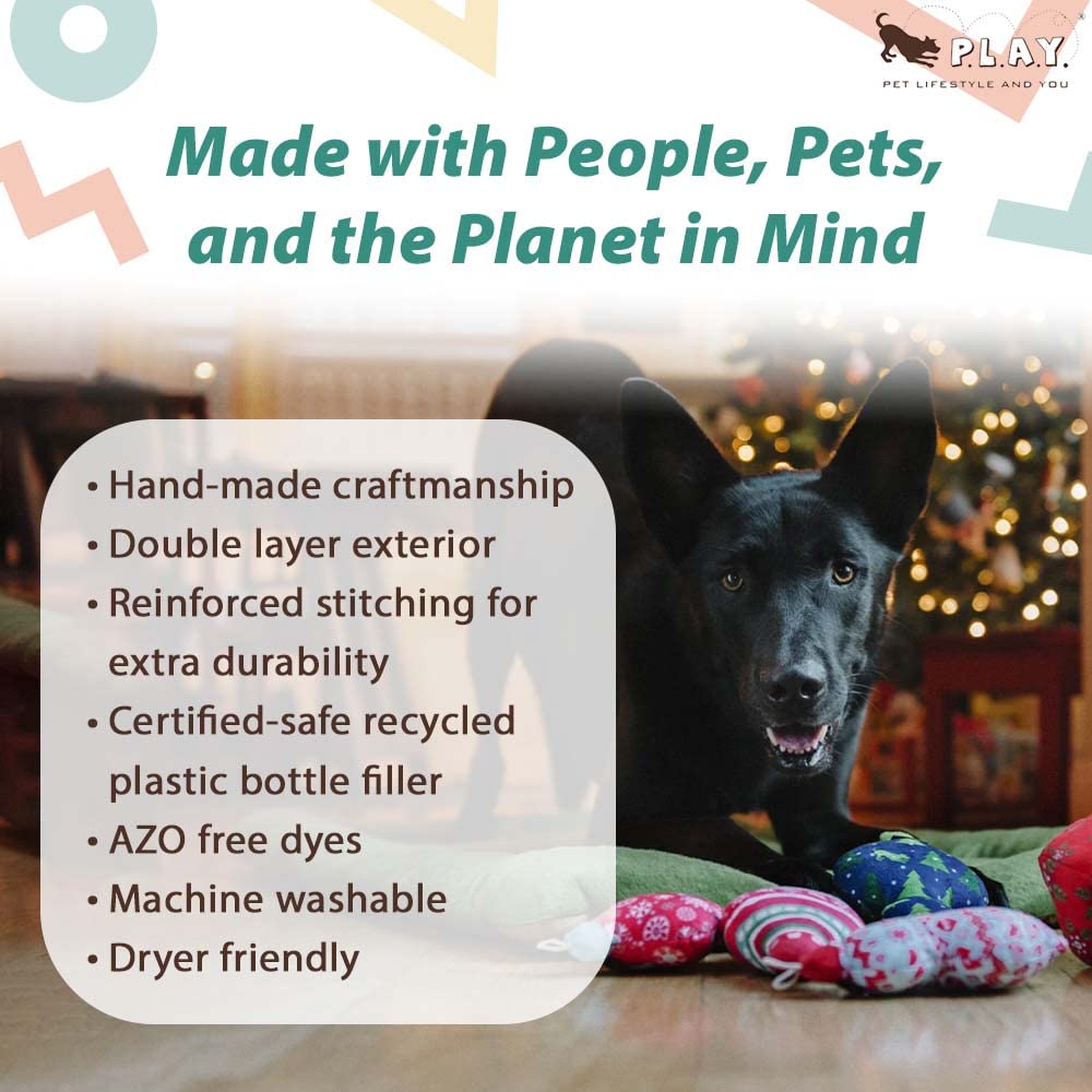 P.L.A.Y. Cute Plush Dog Toys - Santa'S Little Squeakers Christmas Ornament Themed Chew Toy, Great For Puppies & Small, Medium, Large Dogs - Machine Washable, Recycled Materials (Starlight Starbright)