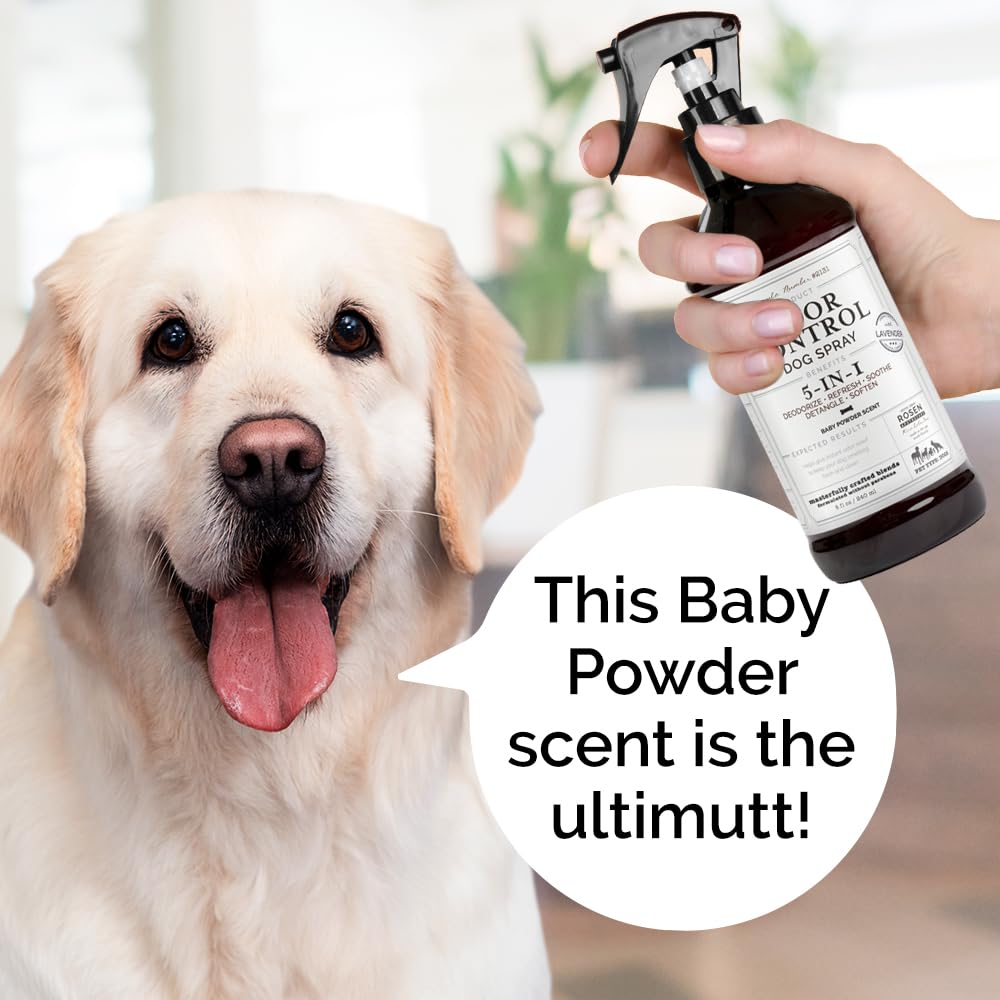 5-in-1 Dog & Pet Deodorizer Spray, Odor Control & Detangling - Fresh Lavender scent with Oatmeal & Aloe for coat health & shine.