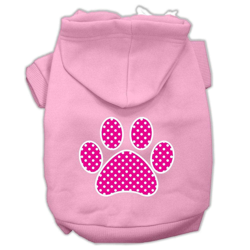Pet Dog & Cat Hoodie Screen Printed, 'Pink Swiss Dots Paw' Light Pink Xs (0-3 Lbs.)