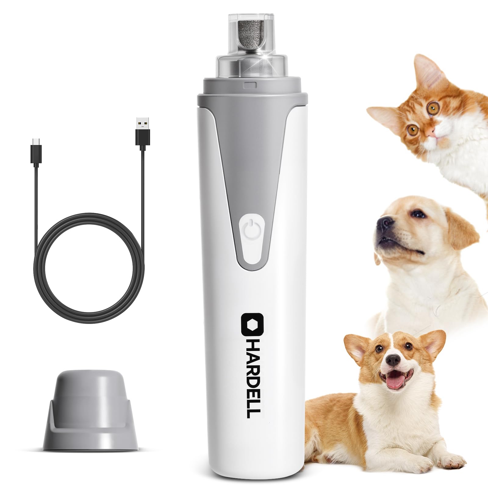 HARDELL Dog Nail Grinder, Super Quiet Dog Nail Trimmers with 2 LED Lights & 3 Grinding Ports, Rechargeable Safety Pet Nail Grind