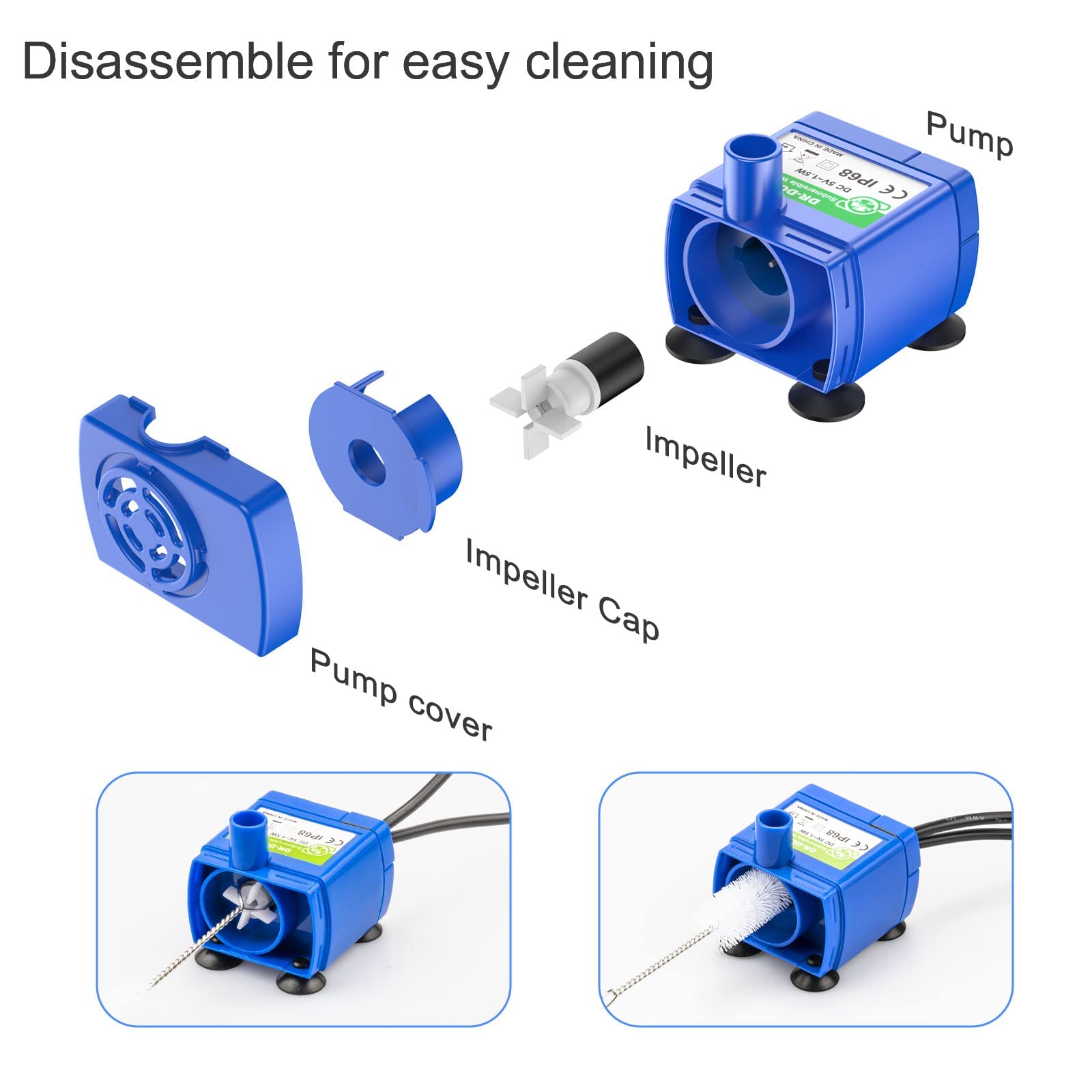 Wonder Creature Cat Water Fountain Pump - Replacement Pump for Round, Cubic & Crystal Fountains, Blue Color, Pet Accessory