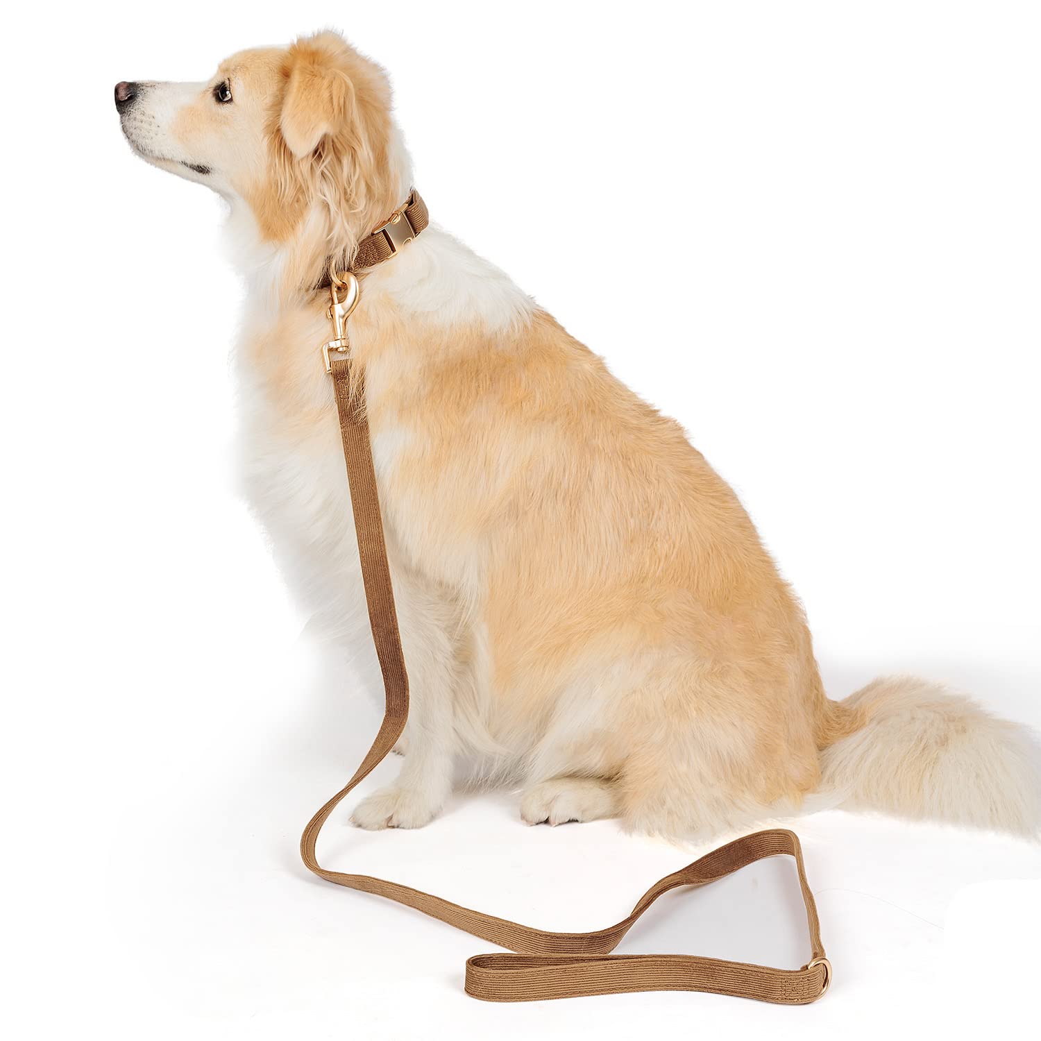 Ewinoom Soft Corduroy Dog Collar and Leash Set, Adjustable Cotton Dog Collars with Metal Buckle and Lead for Large Dogs,Brown