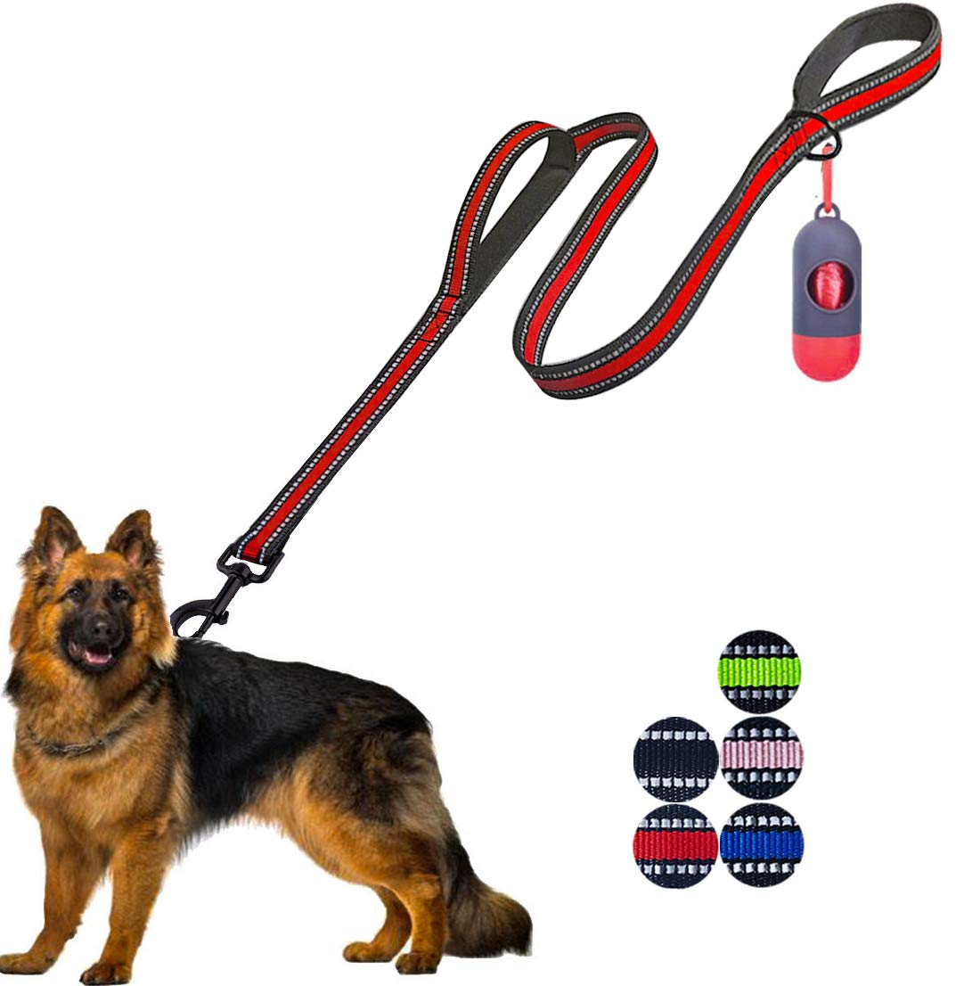 Jsxd 5 Ft Heavy Duty Double Handle Dog Leash With Comfortable Padded And Reflective Rope, Suitable For Small, Medium, Large Dogs