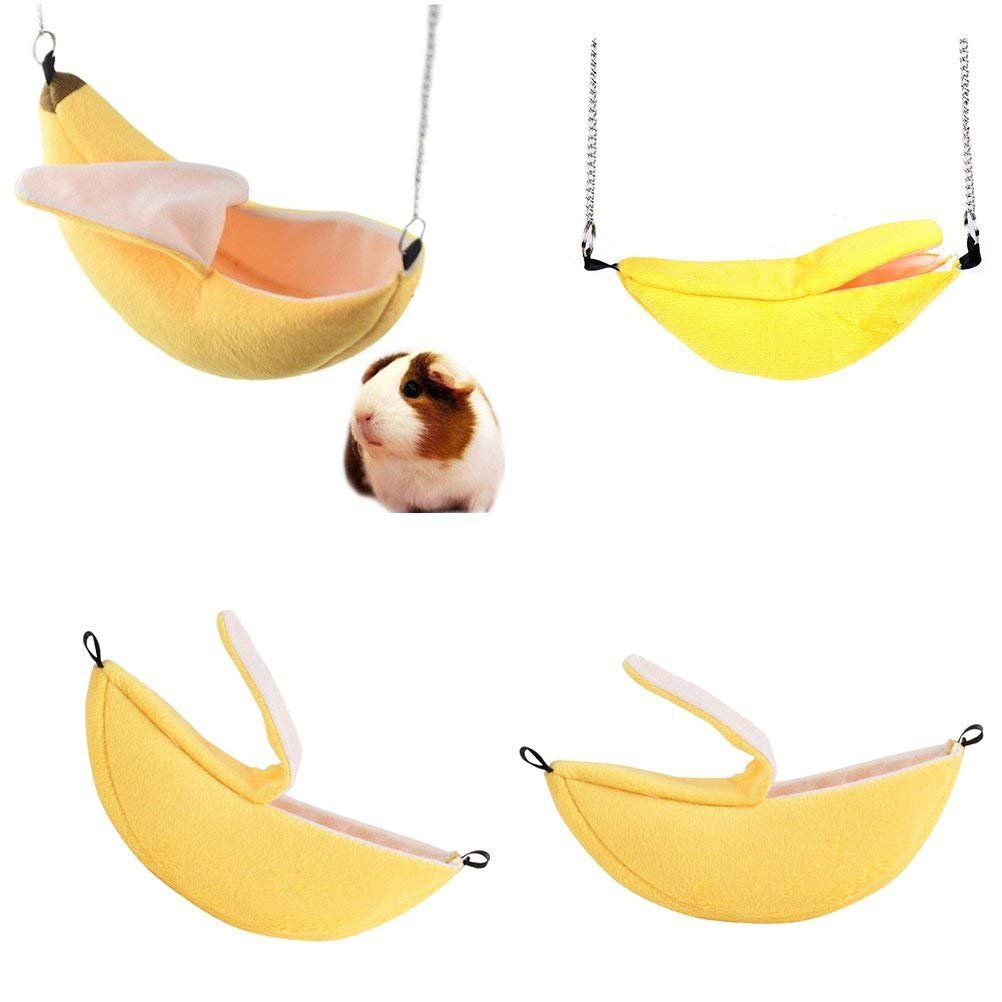 ISMARTEN Banana Hamster Bed House Hammock for Small Animals - Warm Cage Nest for Hamsters, Sugar Gliders & Small Birds, 20x6x6