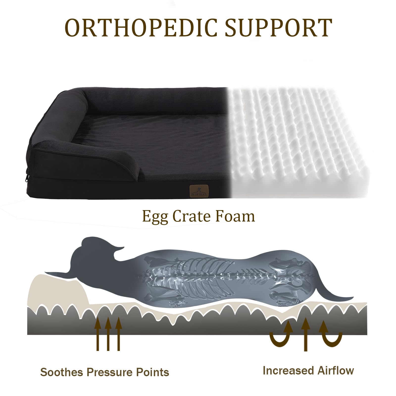 Bedfolks Orthopedic Dog Bed, Big Waterproof Dog Sofa Bed For Large Dogs, Egg Foam Pet Couch Bed With Removable Washable Cover An